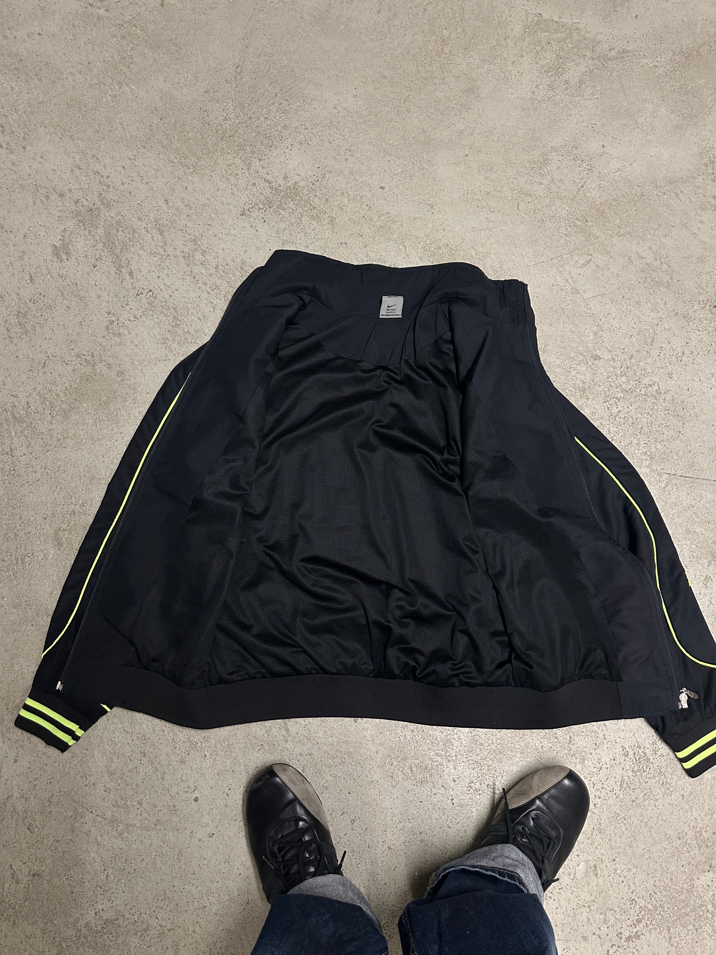 Nike Shox Trainingsanzug (Vintage, 2000er, Schwarz mit Neongrünen Akzenten, Seltenes Stück)