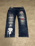 Kosmo Lupo Jeans (Dunkelblau, W40 L32, Seltenes Vintage Piece, Guter Zustand, Cooles Design)