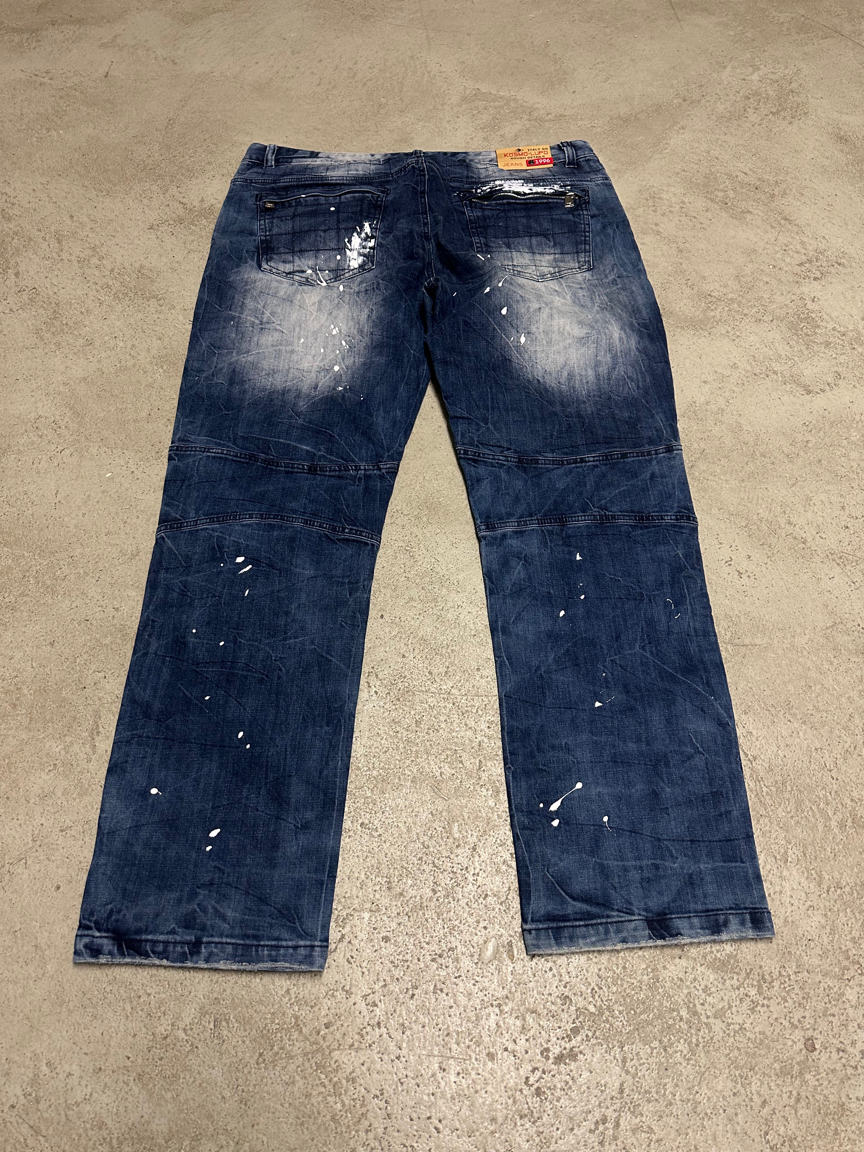 Kosmo Lupo Jeans (Dunkelblau, W40 L32, Seltenes Vintage Piece, Guter Zustand, Cooles Design)