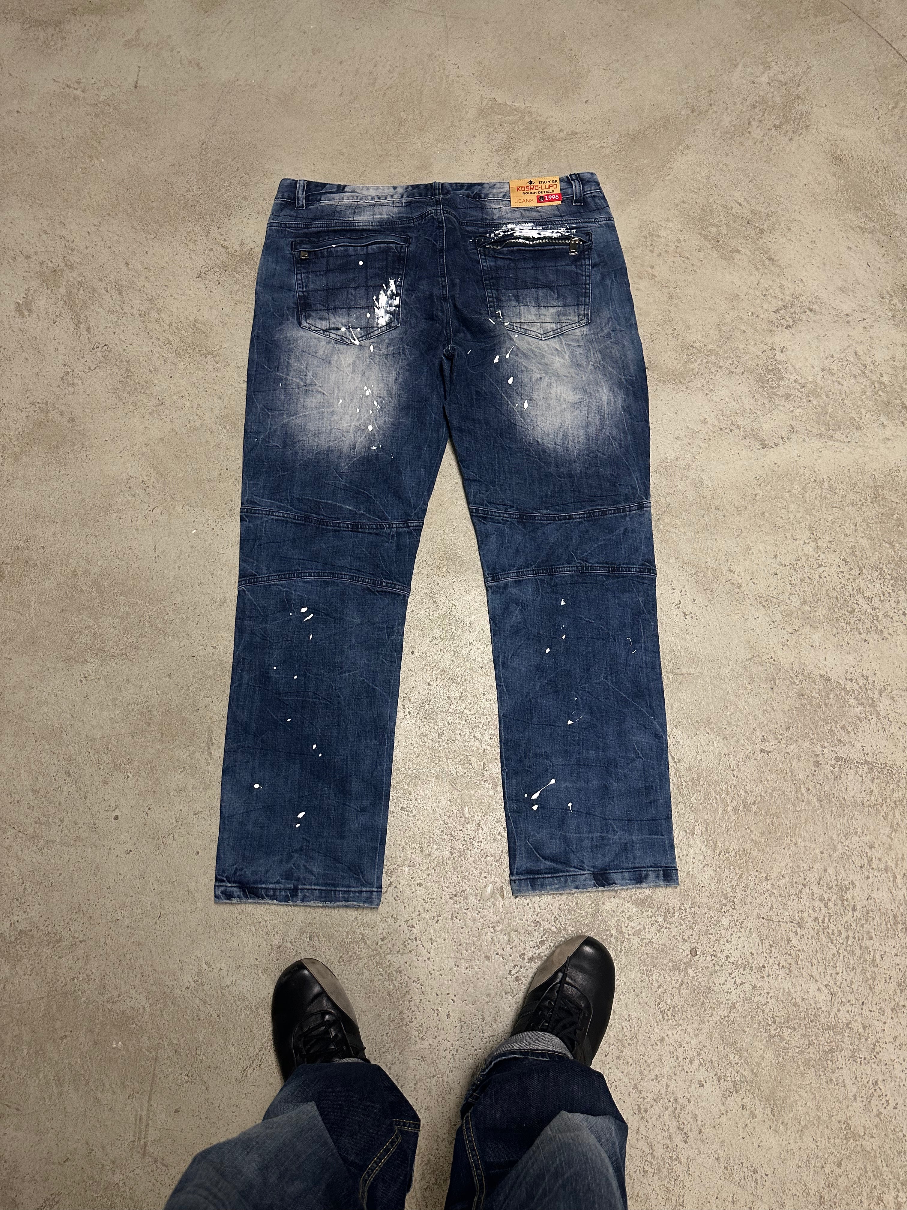 Kosmo Lupo Jeans (Dunkelblau, W40 L32, Seltenes Vintage Piece, Guter Zustand, Cooles Design)