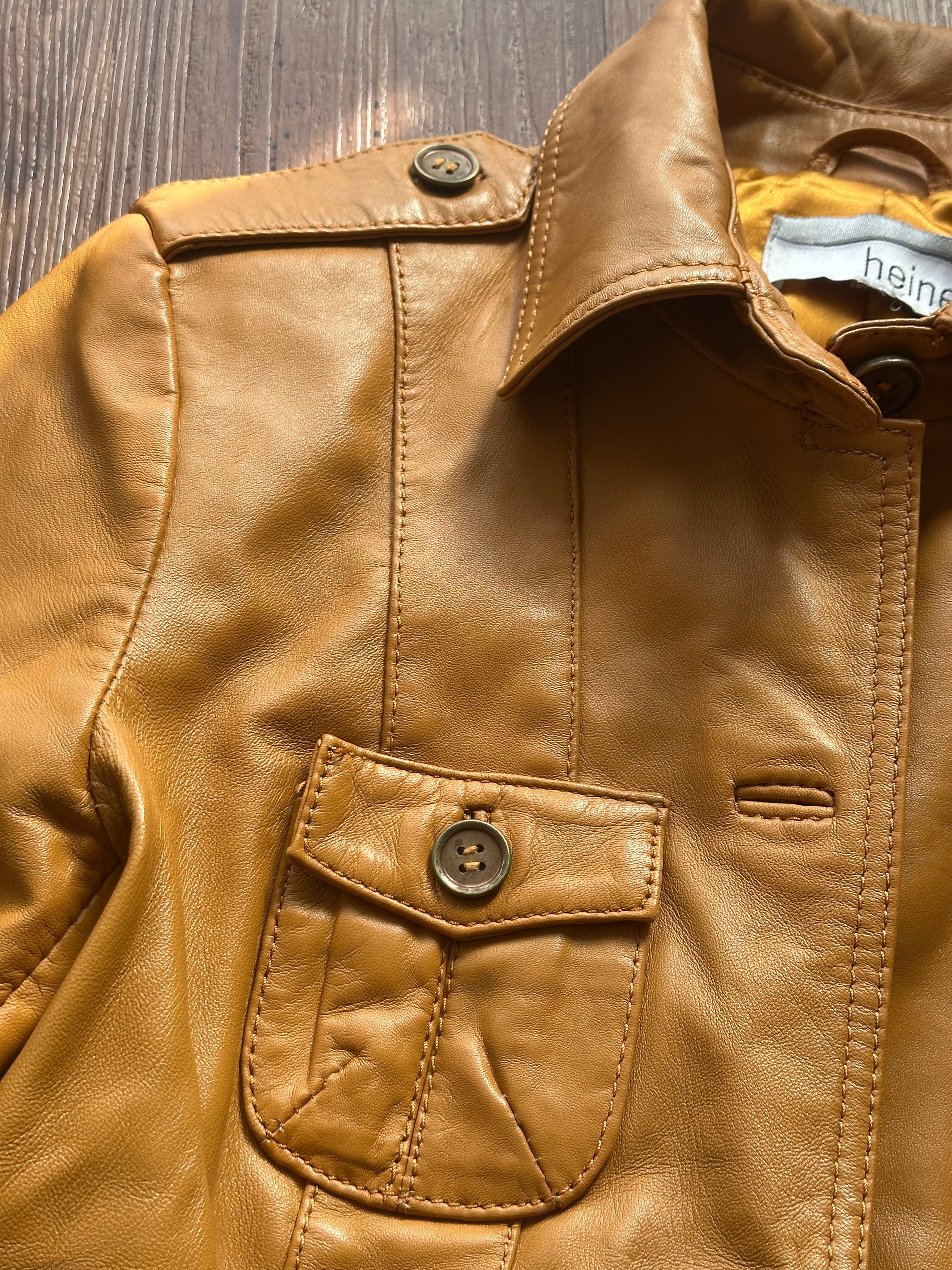 Vintage Heine Lederjacke (Vintage, Gelbsenf-Ton, Guter Zustand, Size S, Seltenes Fundstück)