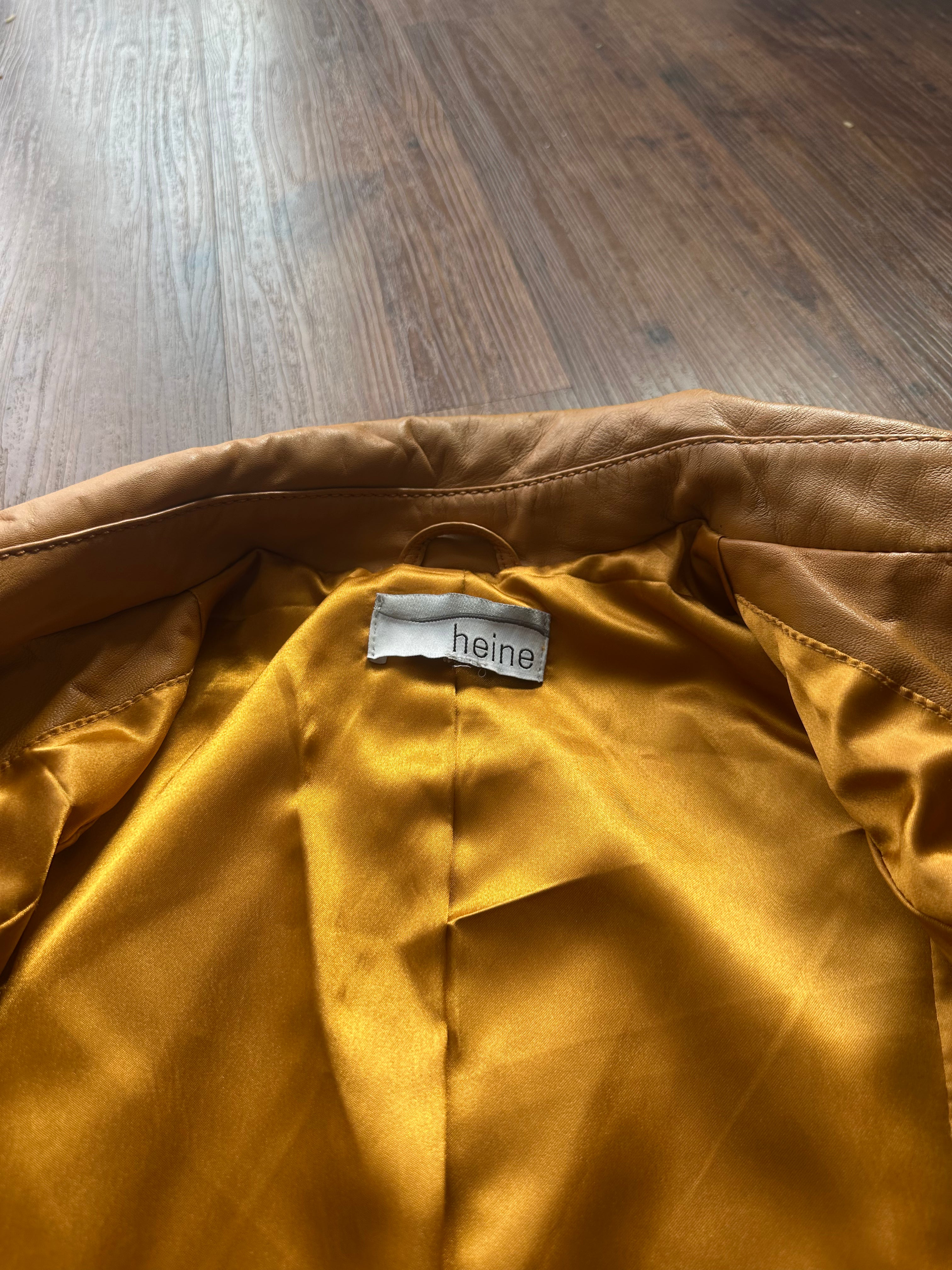 Vintage Heine Lederjacke (Vintage, Gelbsenf-Ton, Guter Zustand, Size S, Seltenes Fundstück)
