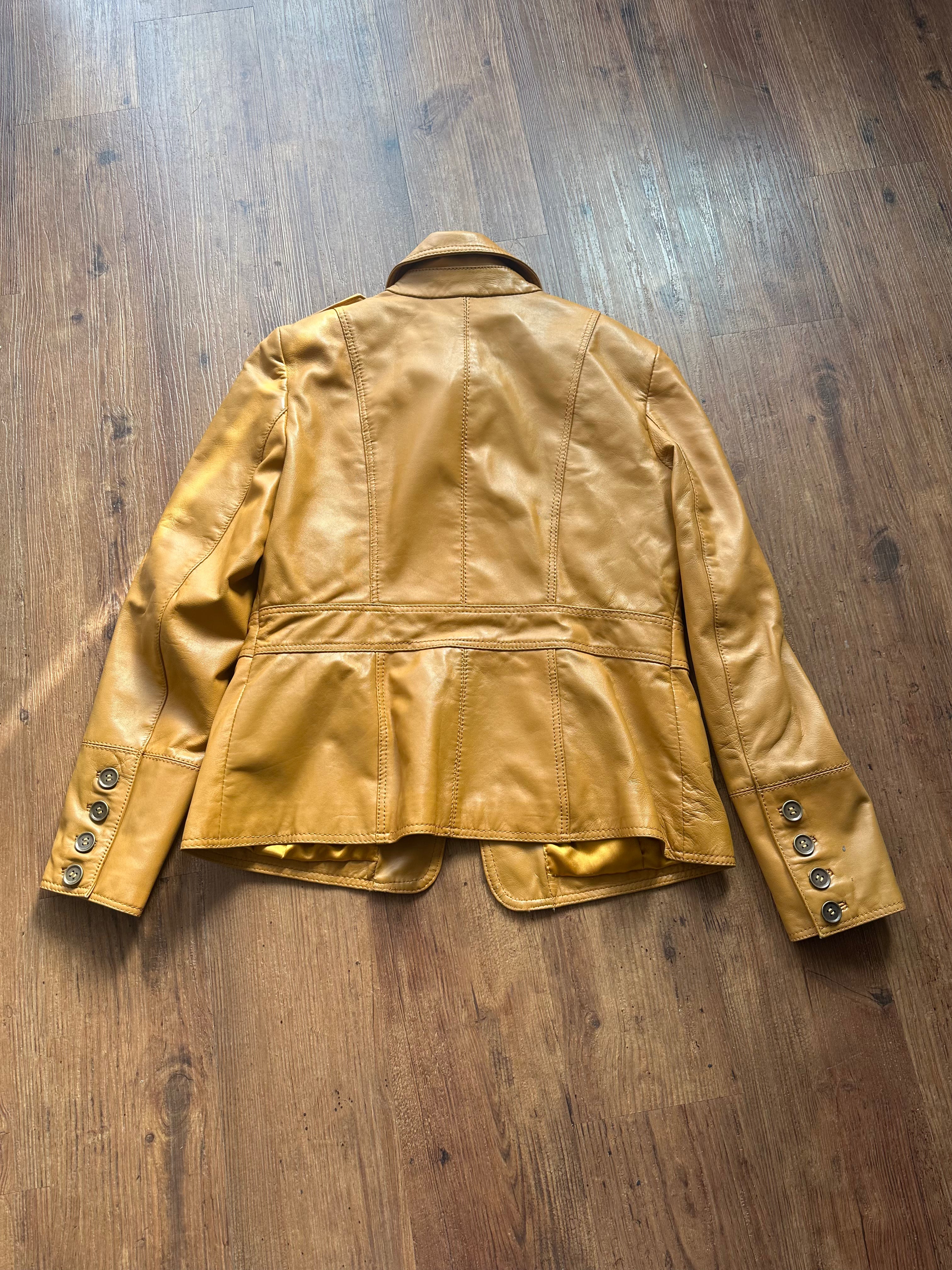 Vintage Heine Lederjacke (Vintage, Gelbsenf-Ton, Guter Zustand, Size S, Seltenes Fundstück)