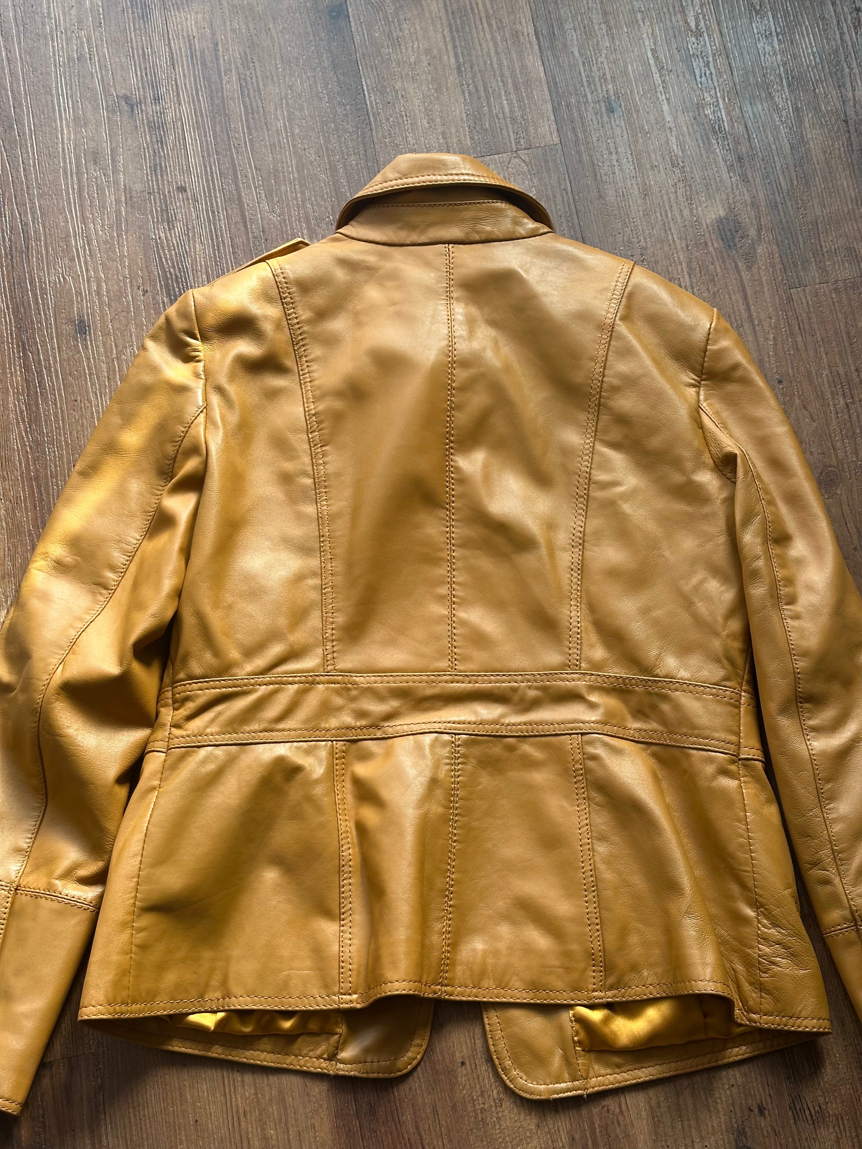 Vintage Heine Lederjacke (Vintage, Gelbsenf-Ton, Guter Zustand, Size S, Seltenes Fundstück)