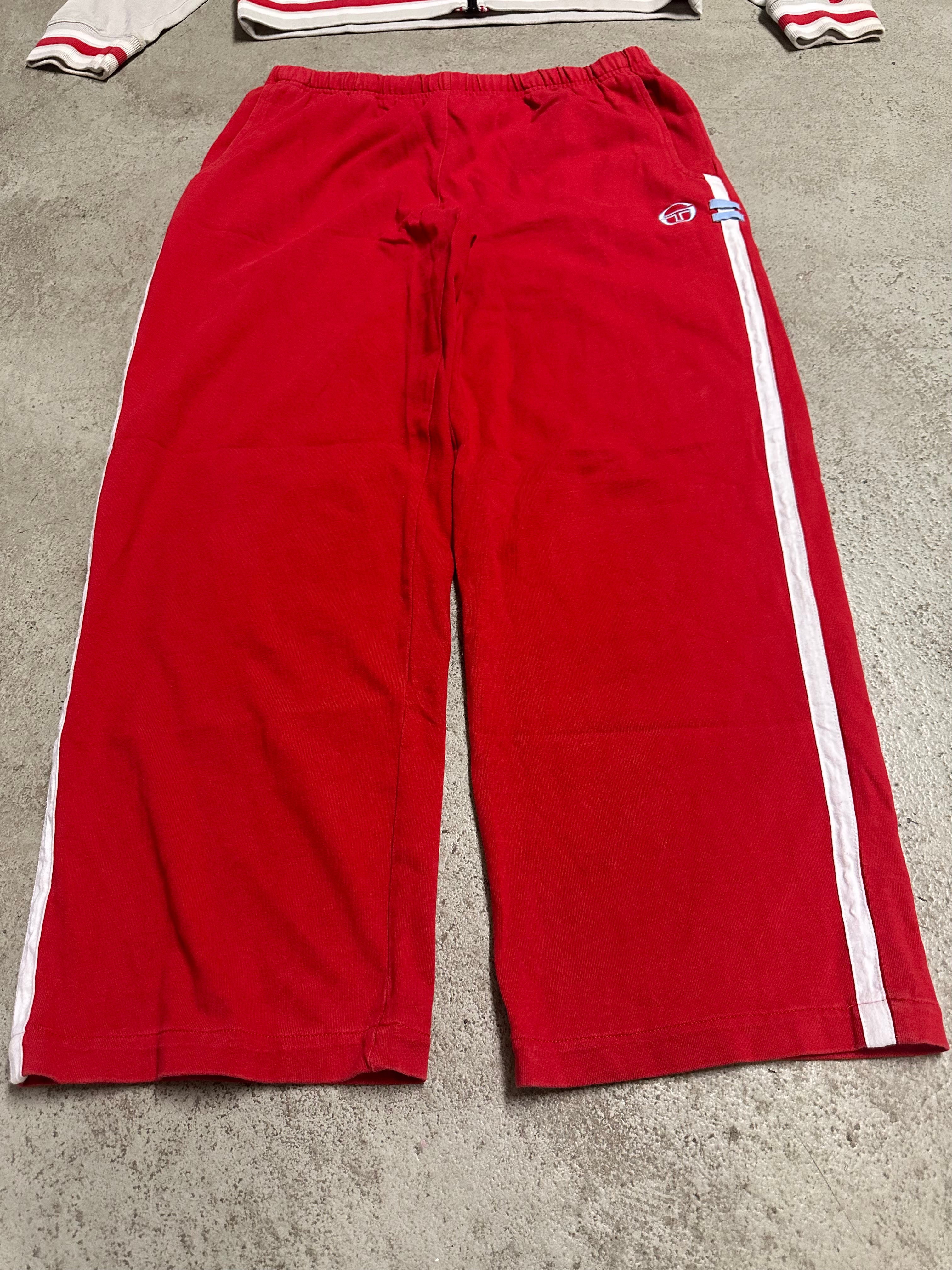 Sergio Tacchini Vintage Trainingsanzug Beige Rot Größe XL Guter Zustand