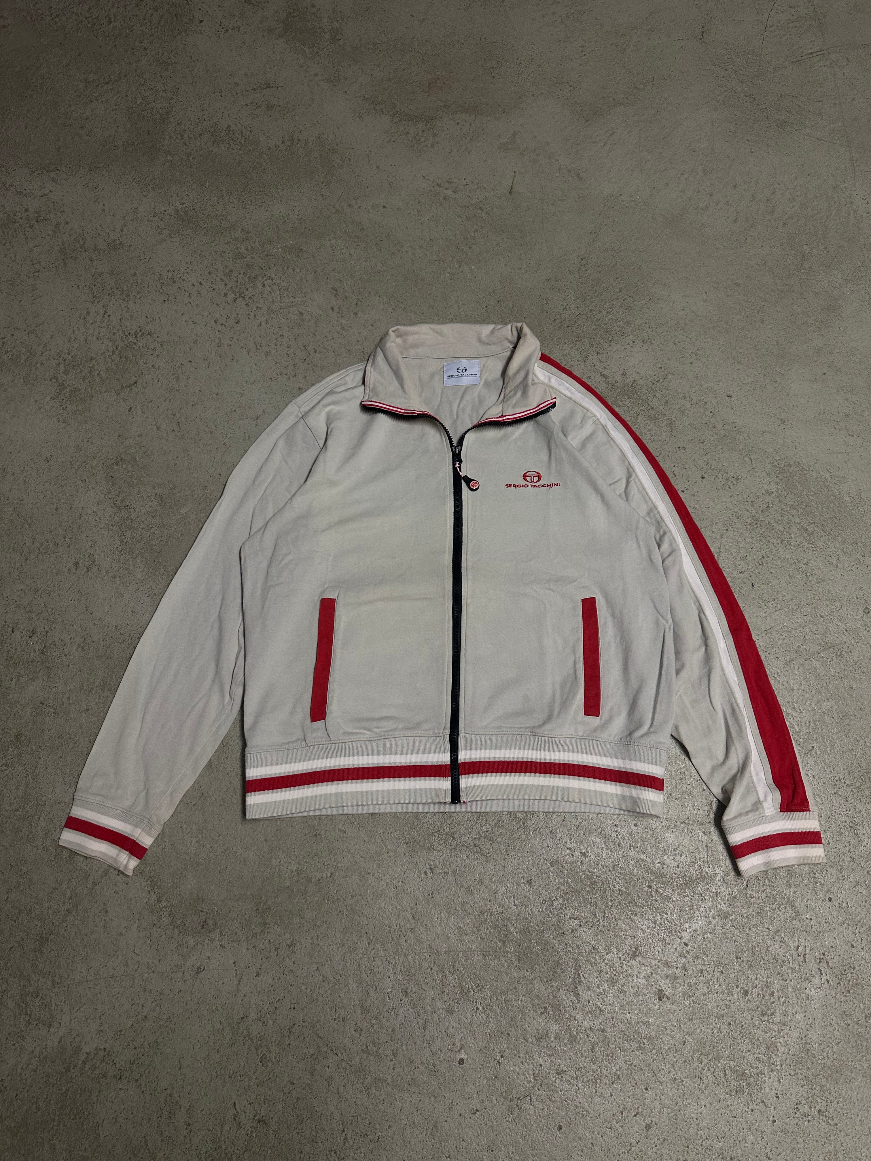 Sergio Tacchini Vintage Trainingsanzug Beige Rot Größe XL Guter Zustand