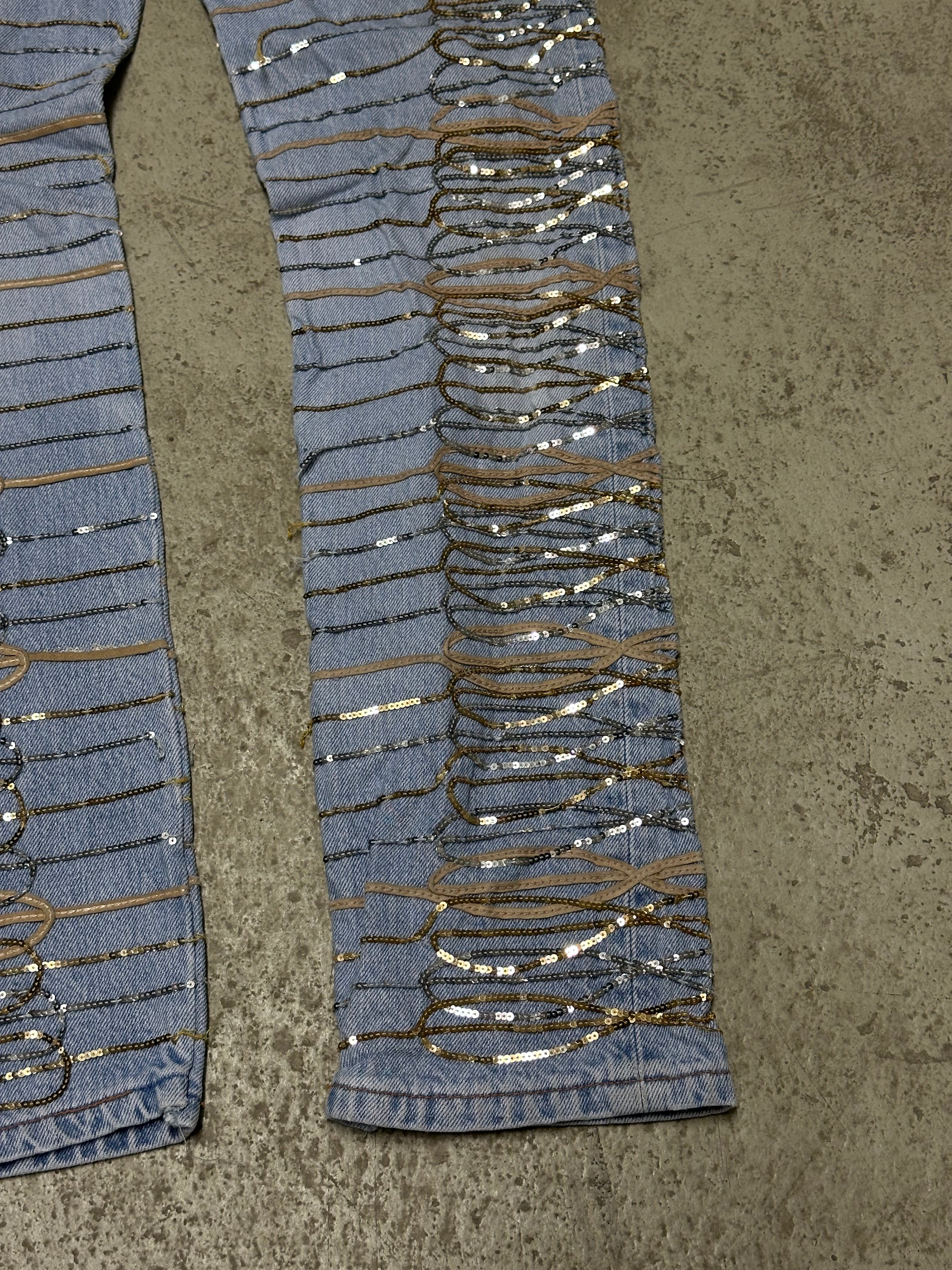 Vintage Levi’s Y2K Strass Slim Jeans Damen W34 Hellblau Strass-Details Streetwear Look