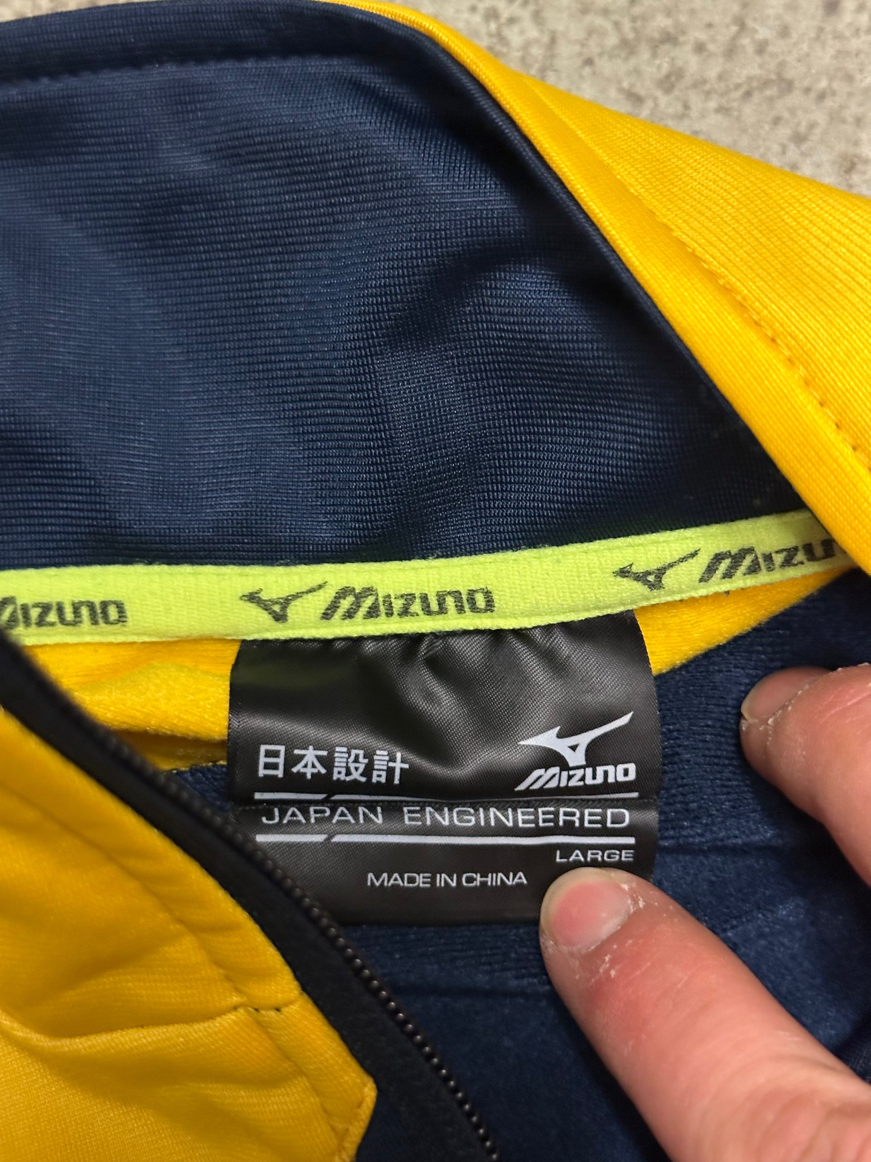 Vintage Mizuno Trainingsjacke Gelb Blau Größe L Retro Sportjacke Seltenes Piece