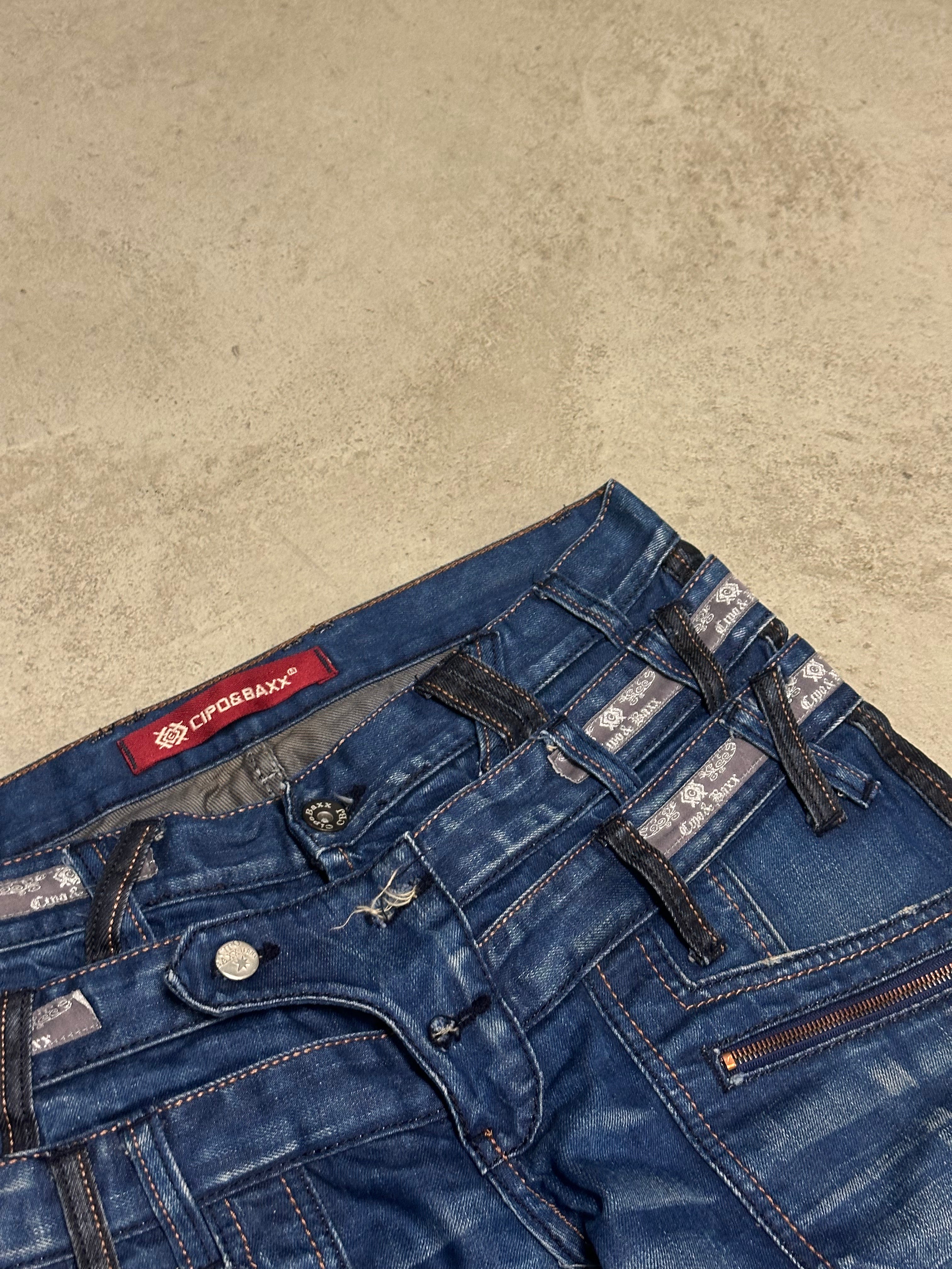 Cipo & Baxx Tripple Belt Baggy Fit Jeans – Dunkelblau Schwarz – W33 L32 Stone Wash