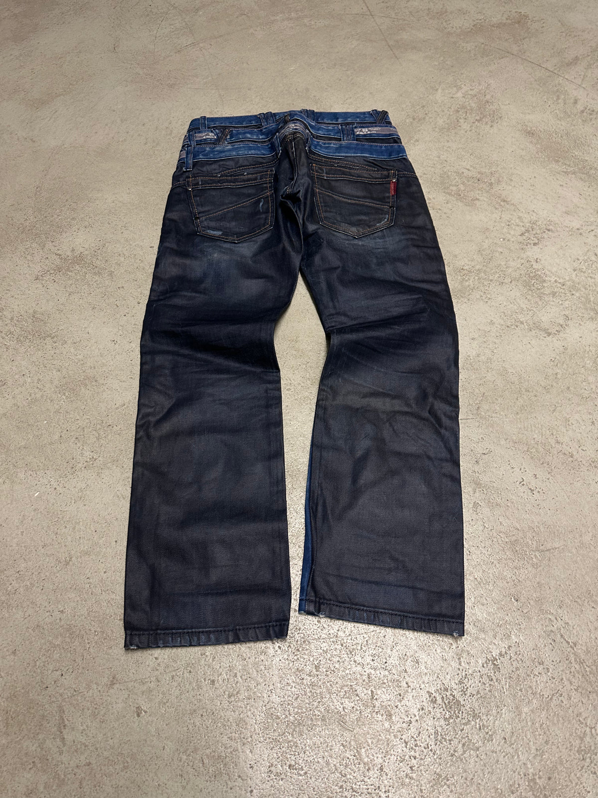 Cipo & Baxx Tripple Belt Baggy Fit Jeans – Dunkelblau Schwarz – W33 L32 Stone Wash