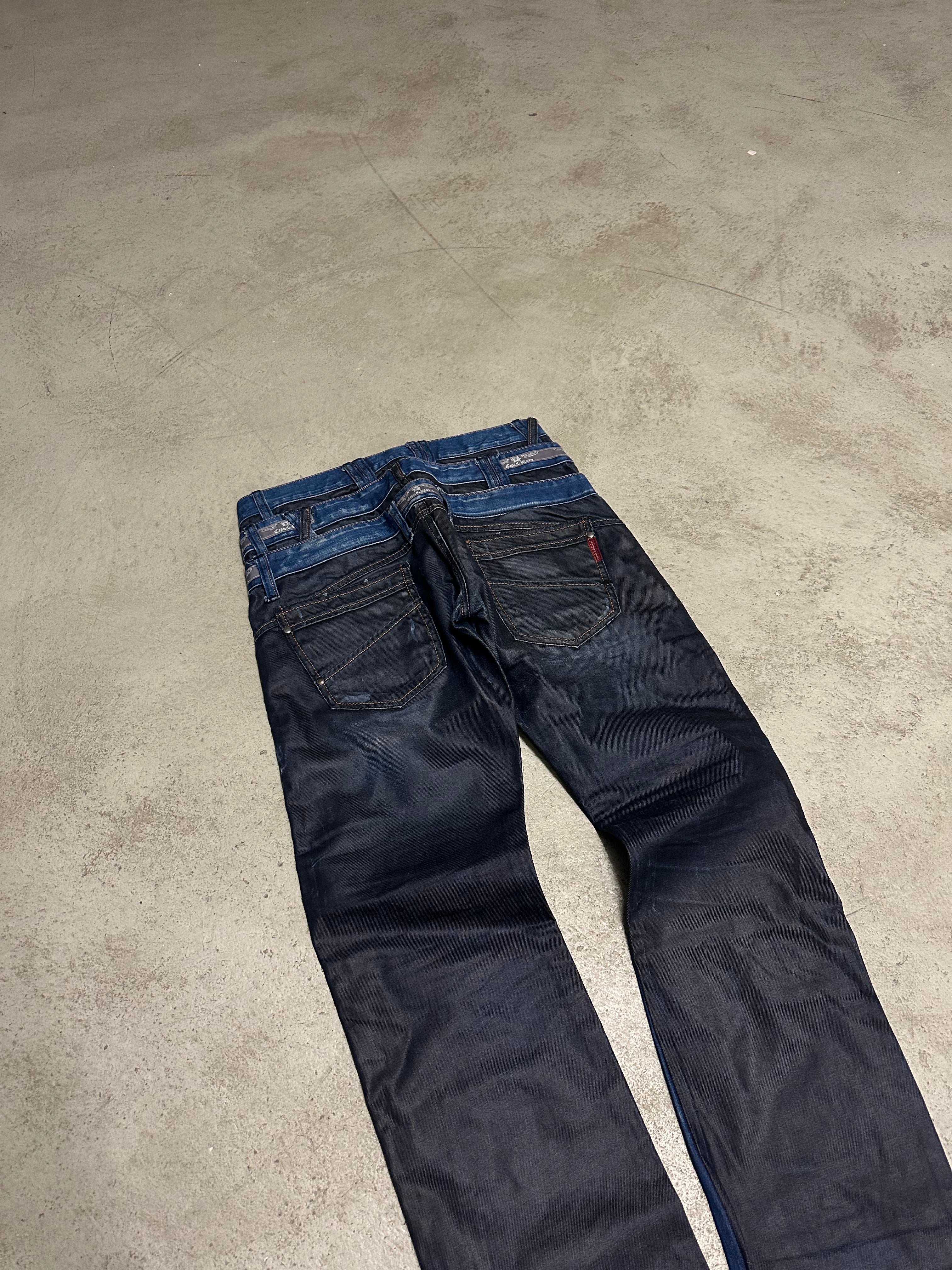 Cipo & Baxx Tripple Belt Baggy Fit Jeans – Dunkelblau Schwarz – W33 L32 Stone Wash