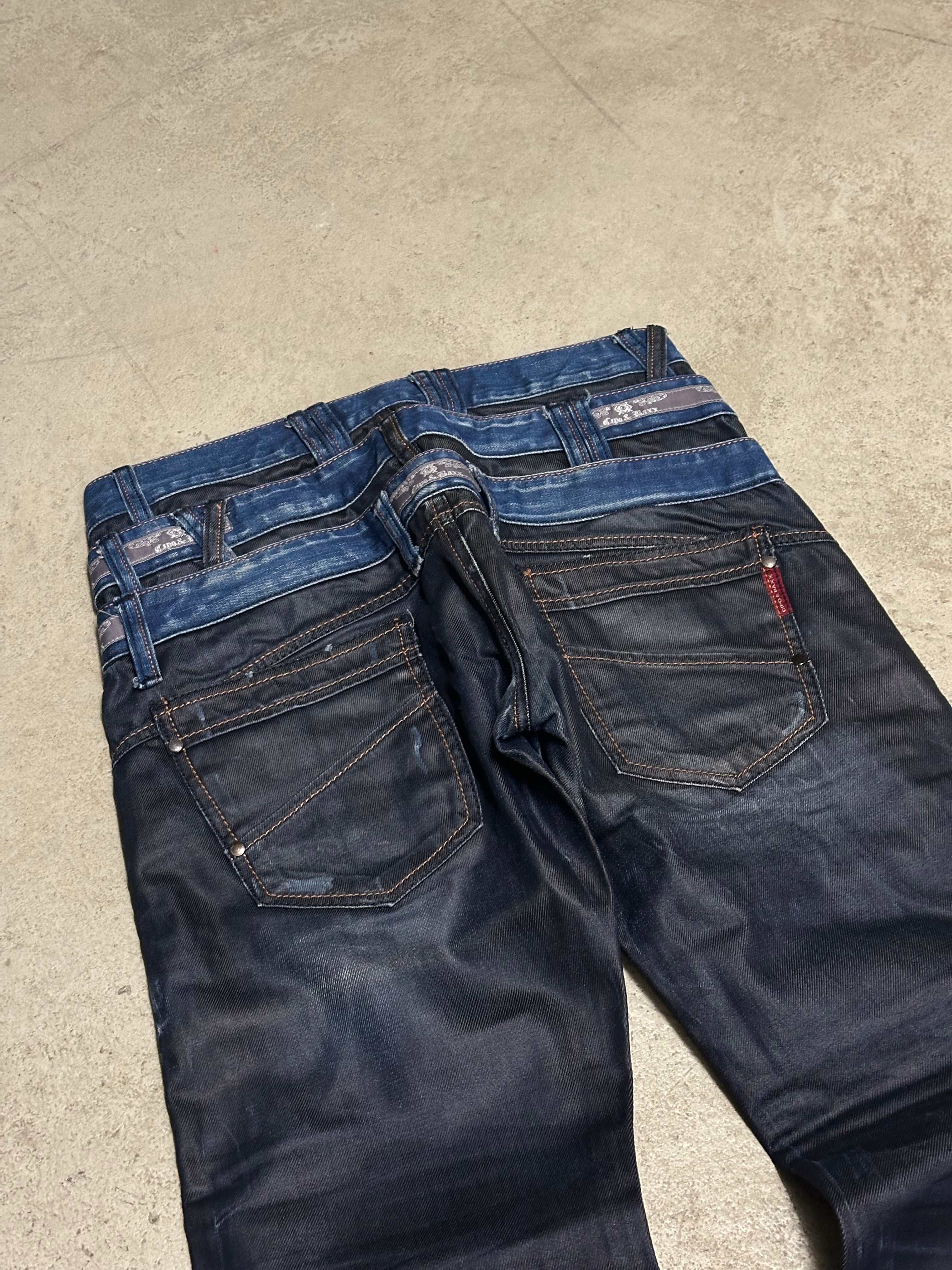 Cipo & Baxx Tripple Belt Baggy Fit Jeans – Dunkelblau Schwarz – W33 L32 Stone Wash