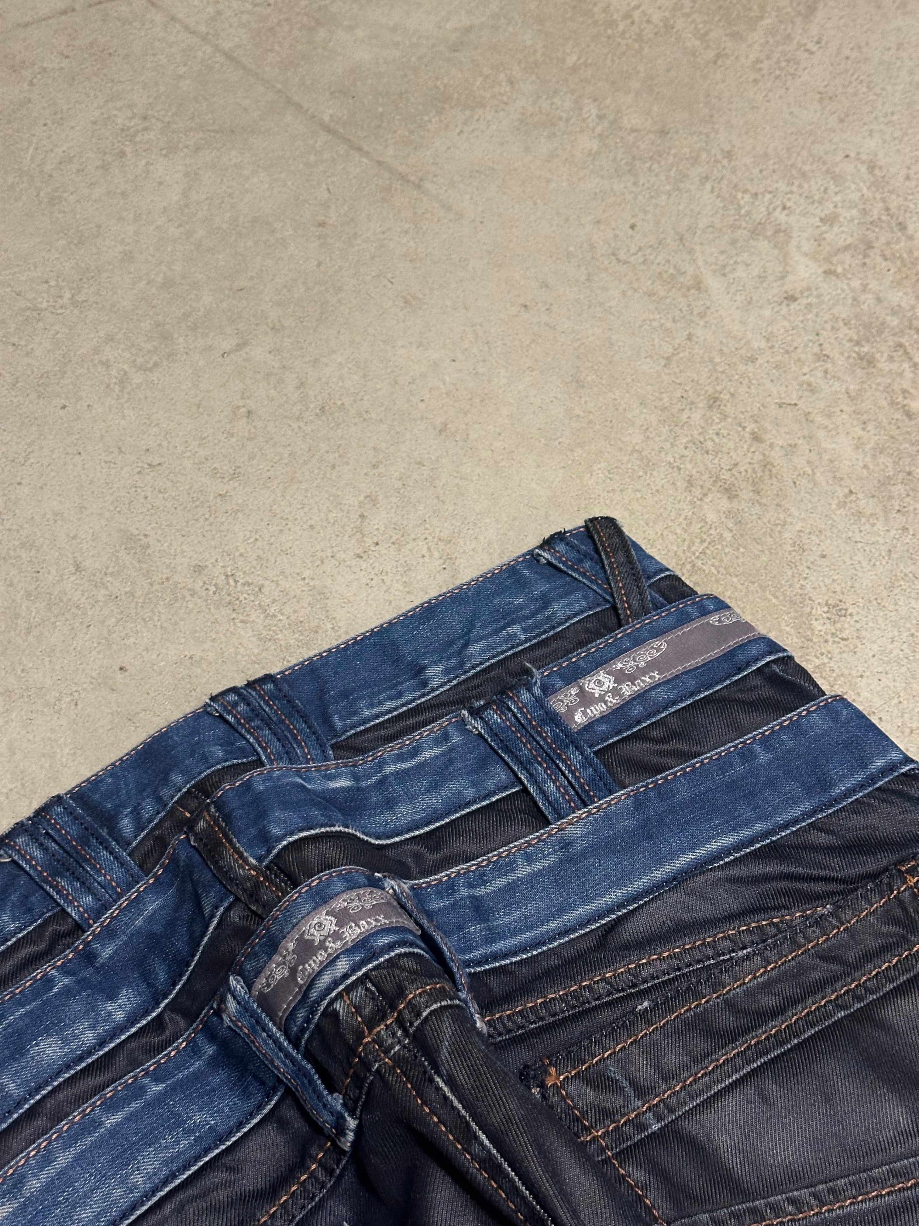 Cipo & Baxx Tripple Belt Baggy Fit Jeans – Dunkelblau Schwarz – W33 L32 Stone Wash