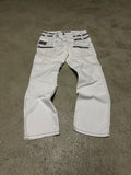 Vintage Cipo & Baxx Tripple Belt Patched Jeans – Weiß – W33 L32