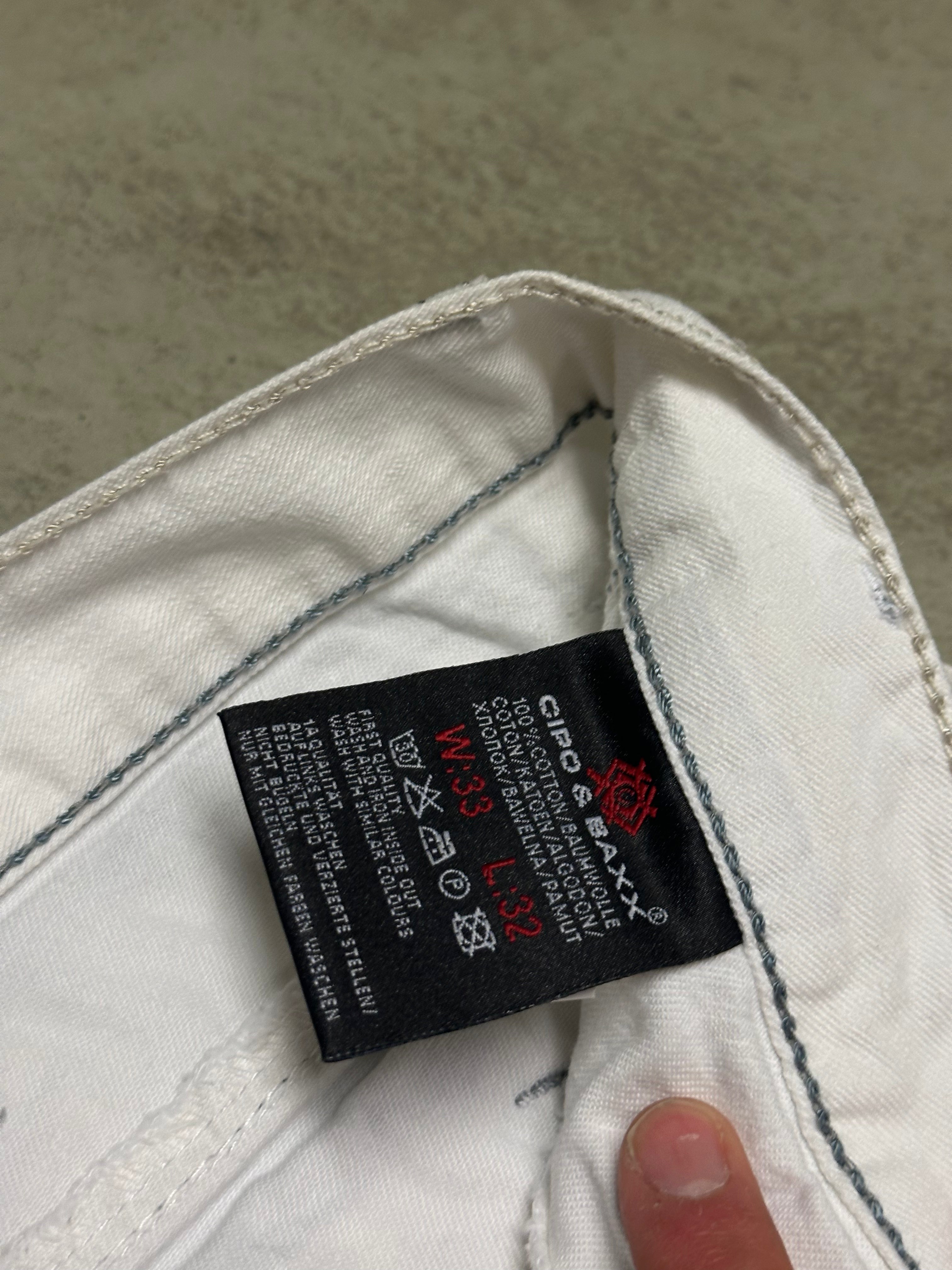 Vintage Cipo & Baxx Tripple Belt Patched Jeans – Weiß – W33 L32