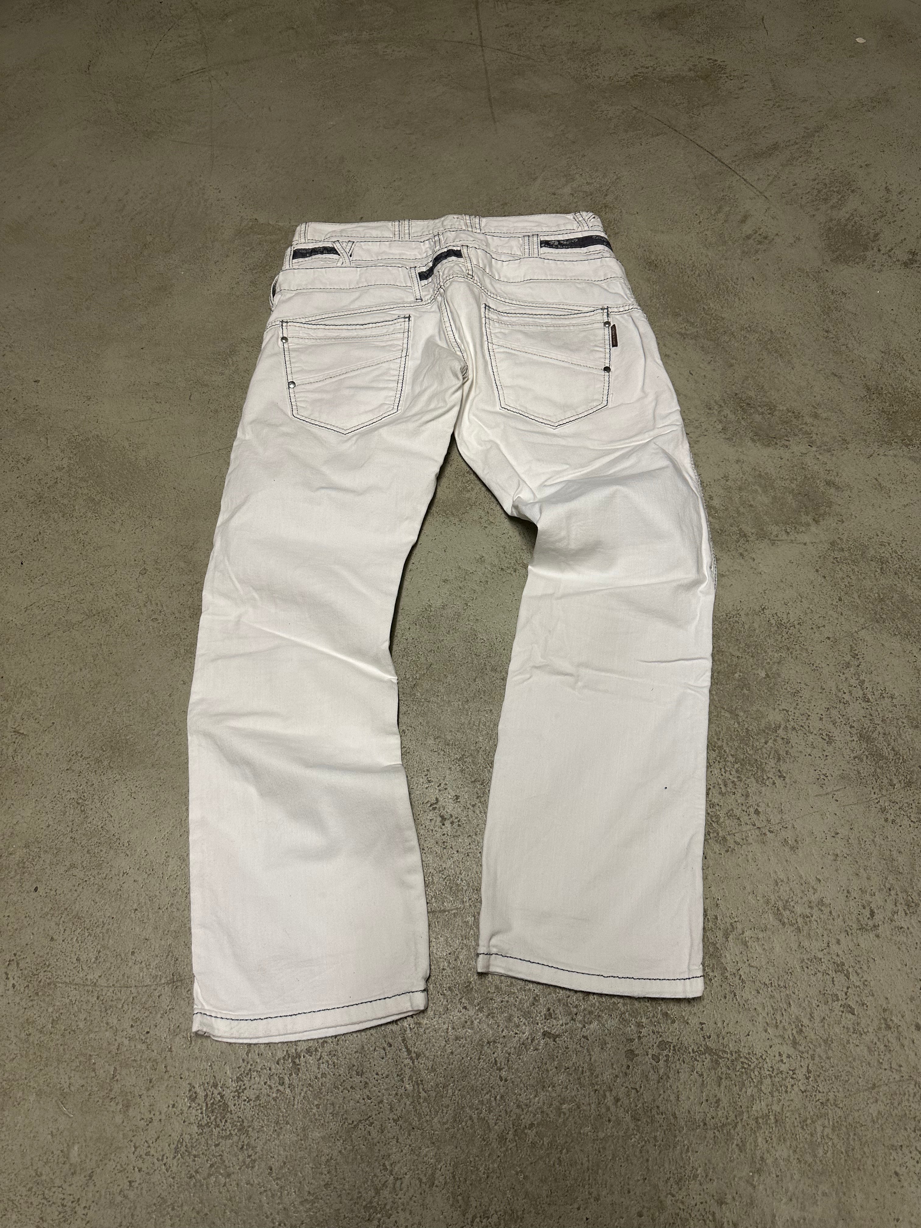 Vintage Cipo & Baxx Tripple Belt Patched Jeans – Weiß – W33 L32