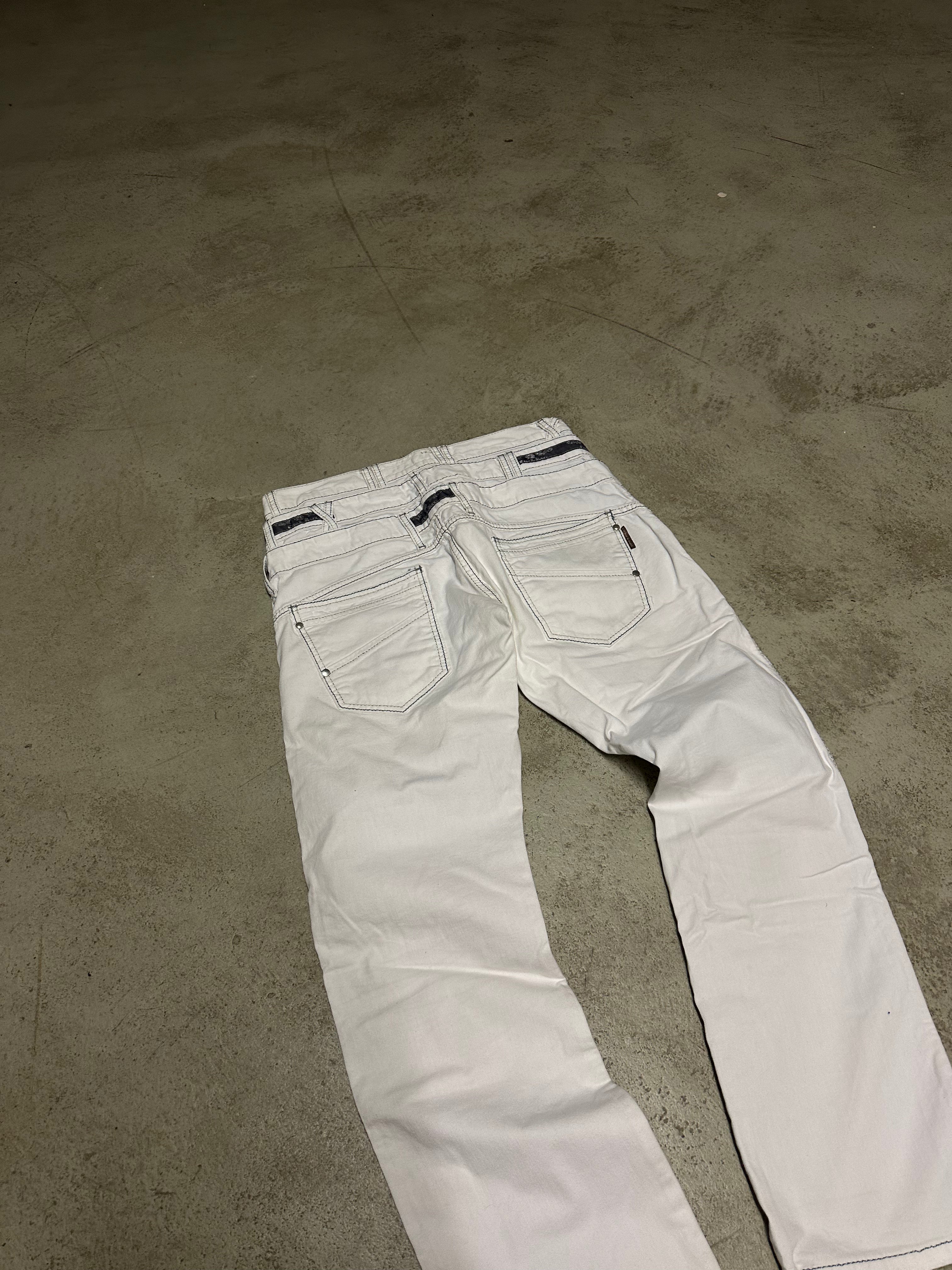 Vintage Cipo & Baxx Tripple Belt Patched Jeans – Weiß – W33 L32