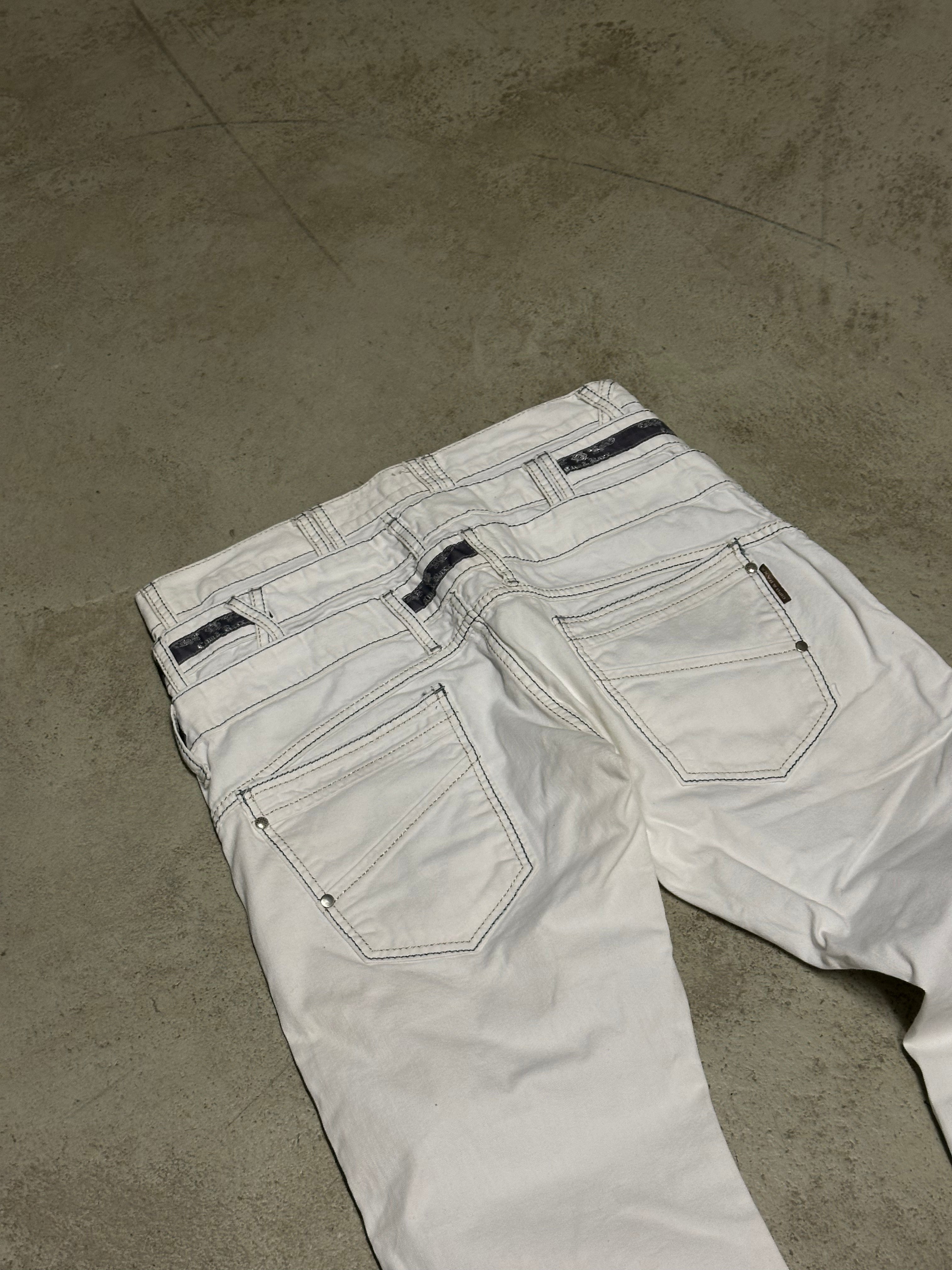 Vintage Cipo & Baxx Tripple Belt Patched Jeans – Weiß – W33 L32