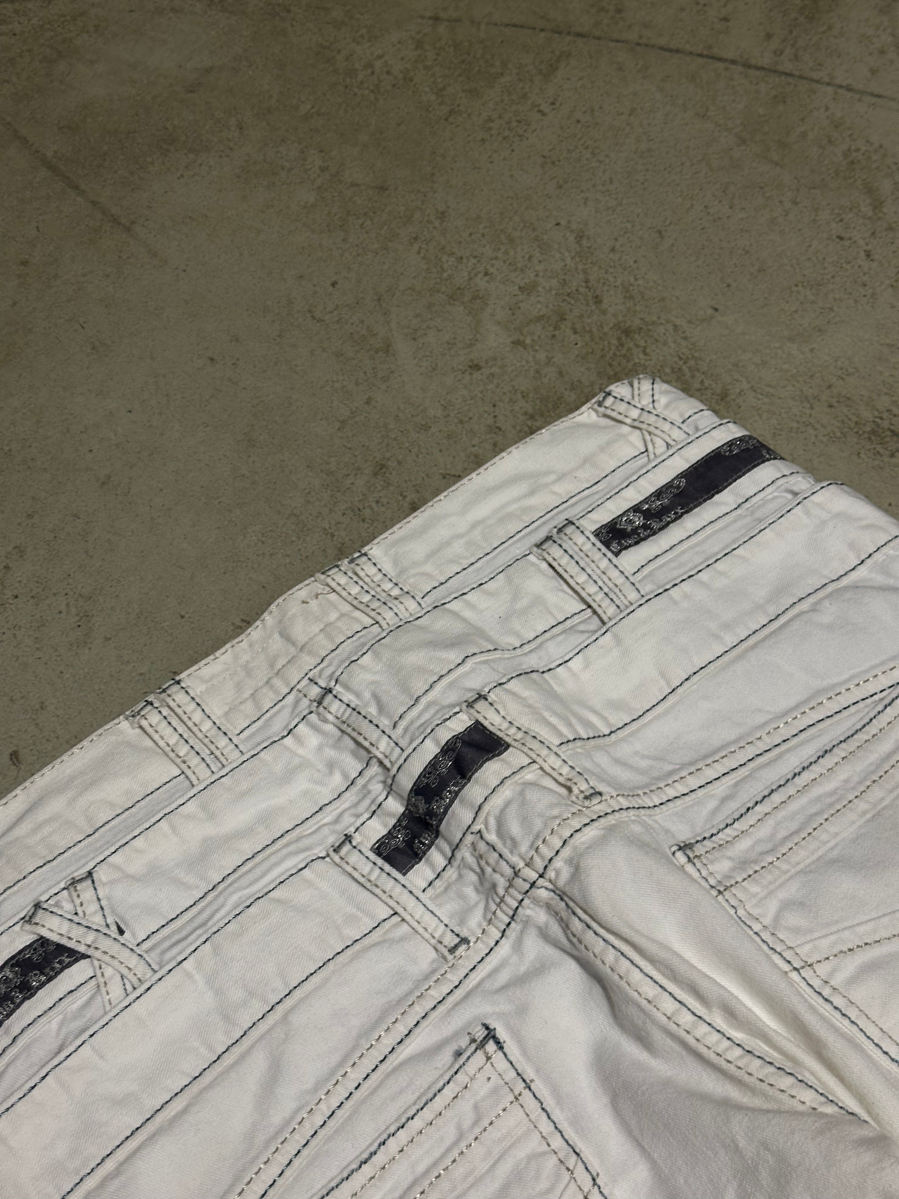Vintage Cipo & Baxx Tripple Belt Patched Jeans – Weiß – W33 L32