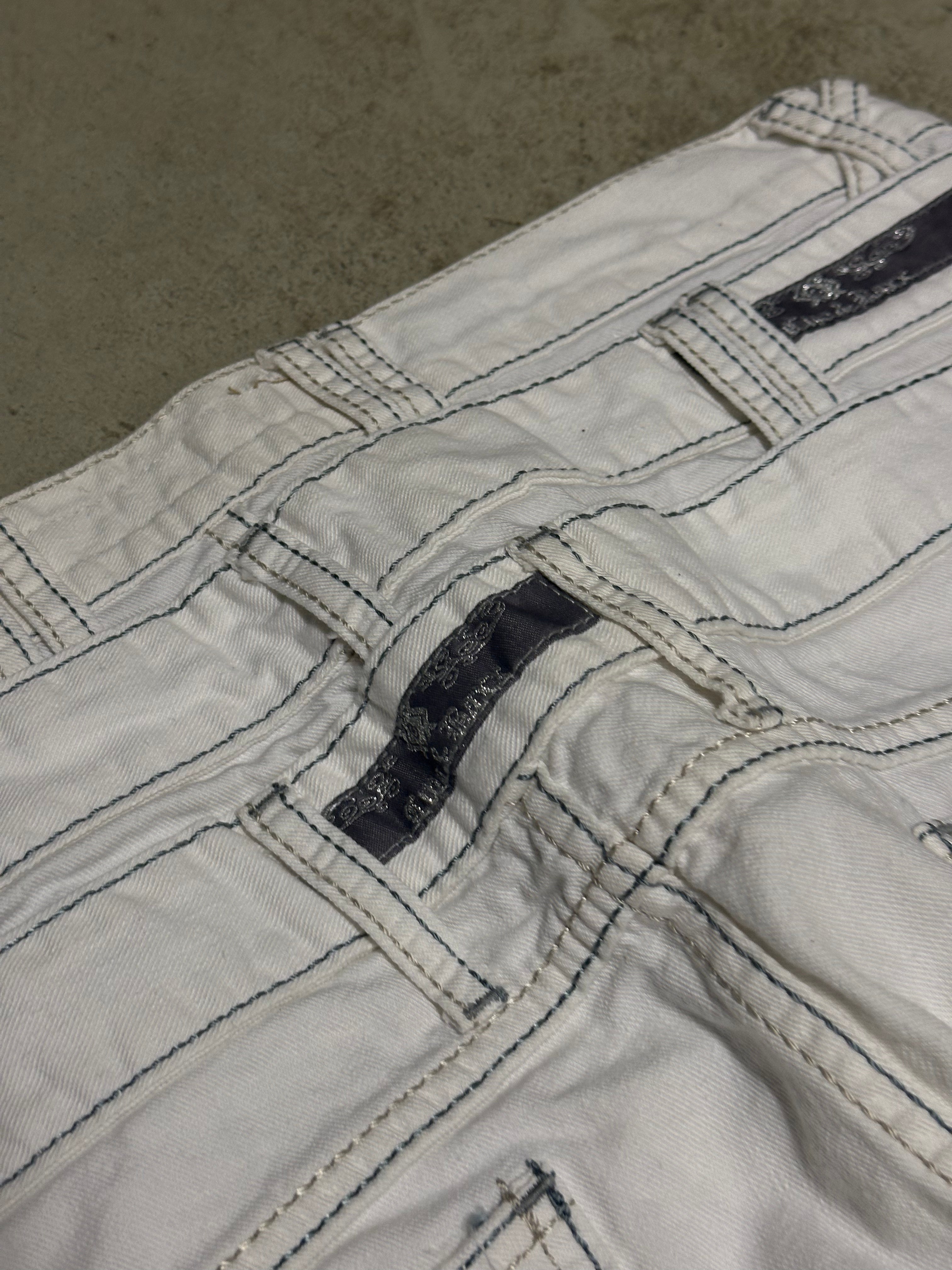 Vintage Cipo & Baxx Tripple Belt Patched Jeans – Weiß – W33 L32