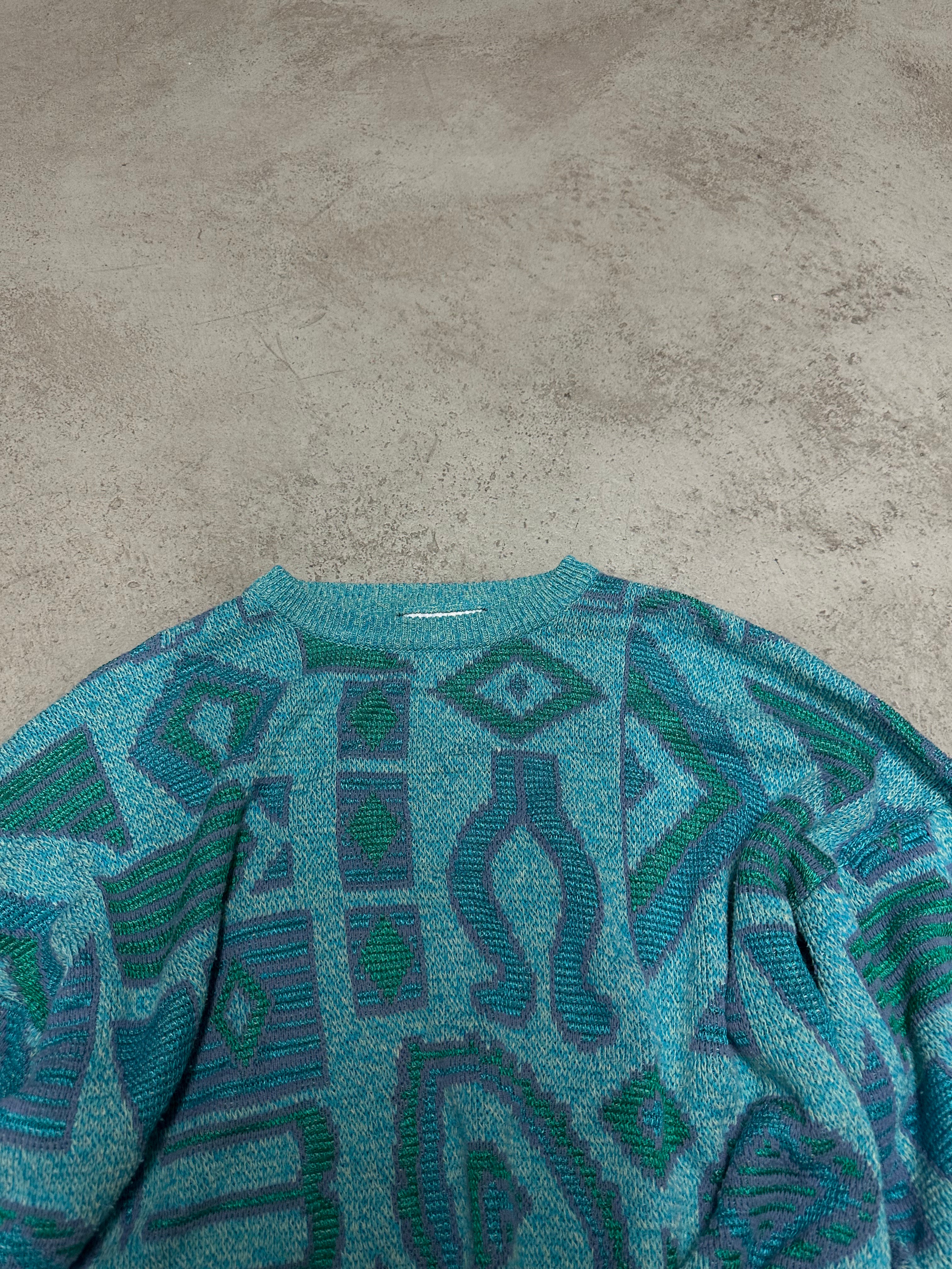 Vintage Adidas Strickpullover – Größe M (Türkis/Babyblau)