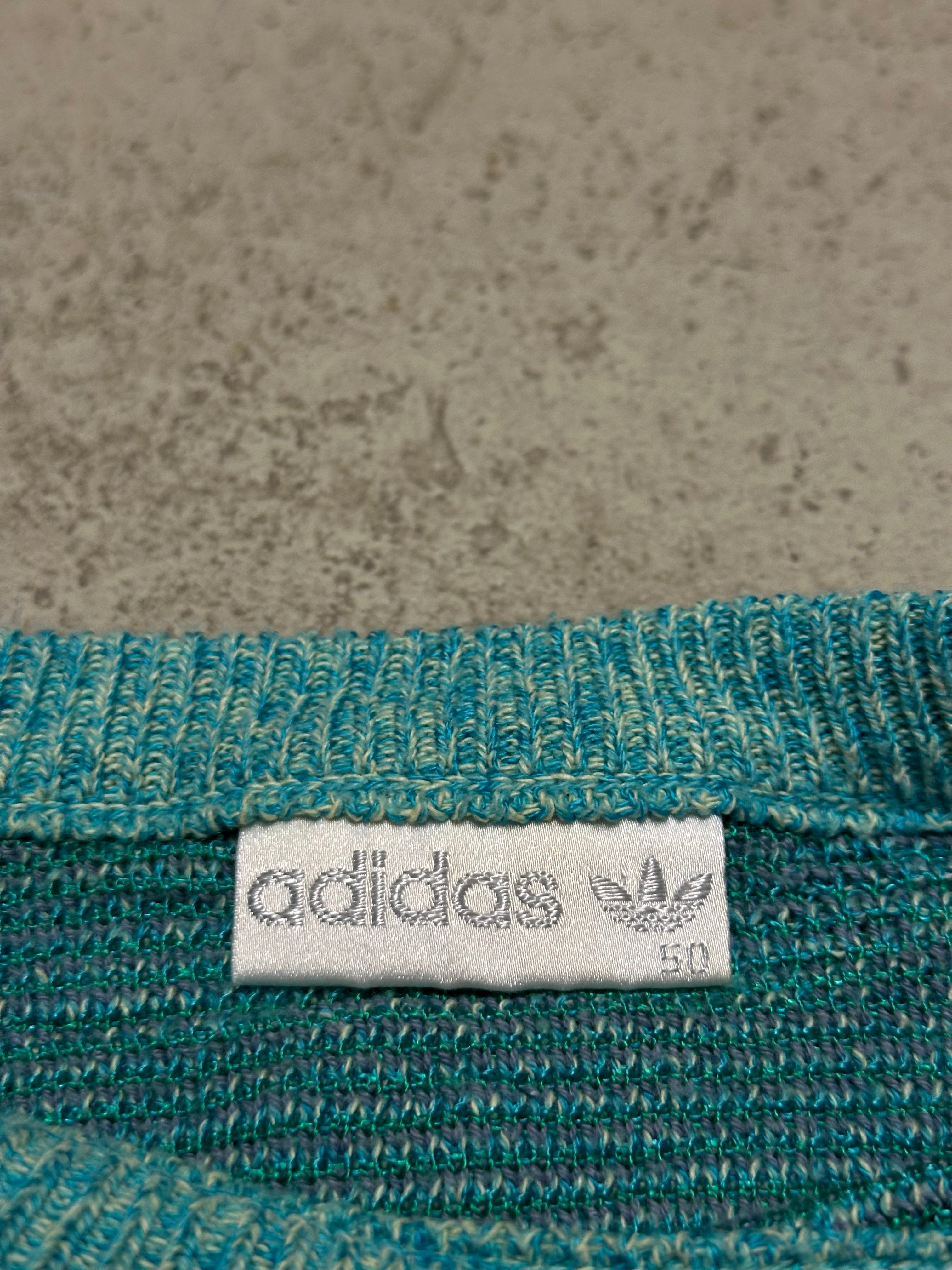 Vintage Adidas Strickpullover – Größe M (Türkis/Babyblau)