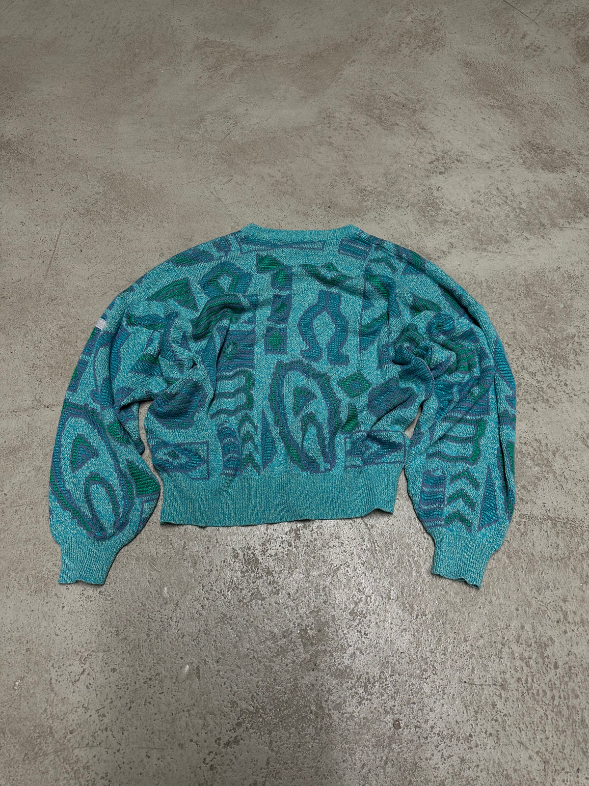 Vintage Adidas Strickpullover – Größe M (Türkis/Babyblau)