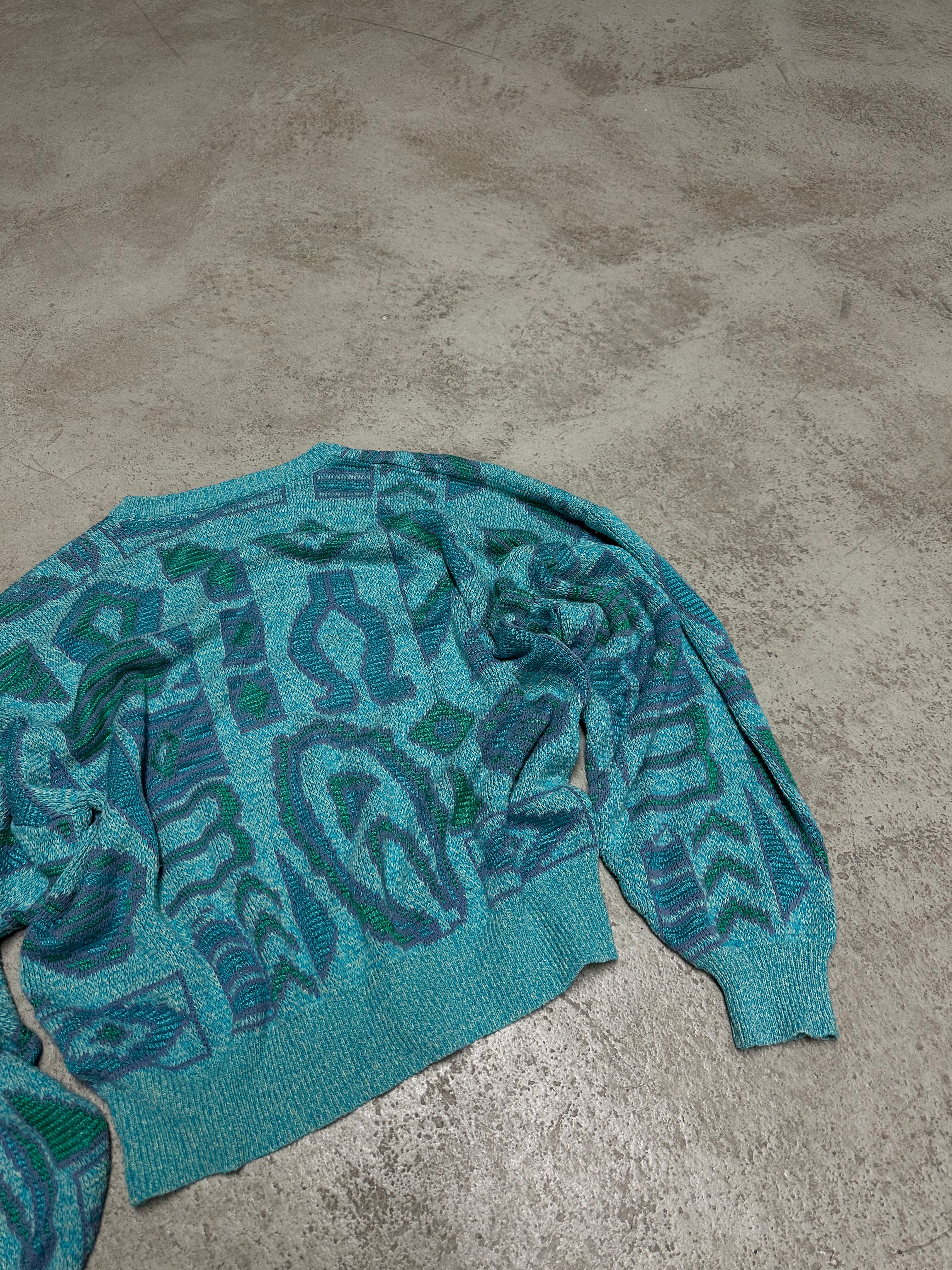Vintage Adidas Strickpullover – Größe M (Türkis/Babyblau)