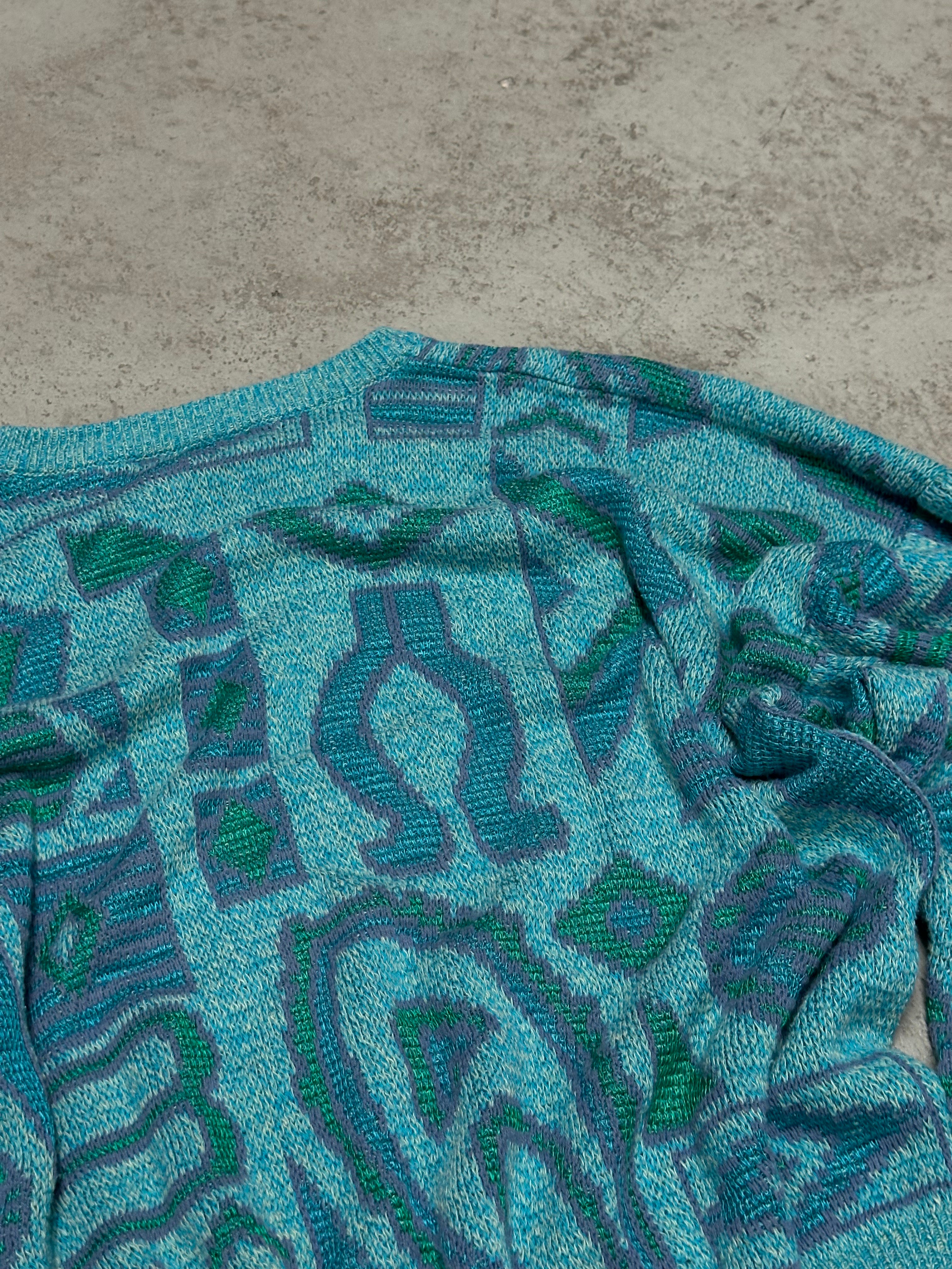 Vintage Adidas Strickpullover – Größe M (Türkis/Babyblau)