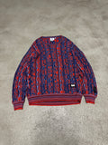 Vintage Carlo Colucci All Over Print Strickpullover – Größe L (Blau/Rot)
