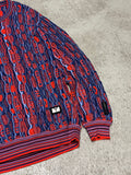 Vintage Carlo Colucci All Over Print Strickpullover – Größe L (Blau/Rot)