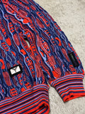 Vintage Carlo Colucci All Over Print Strickpullover – Größe L (Blau/Rot)