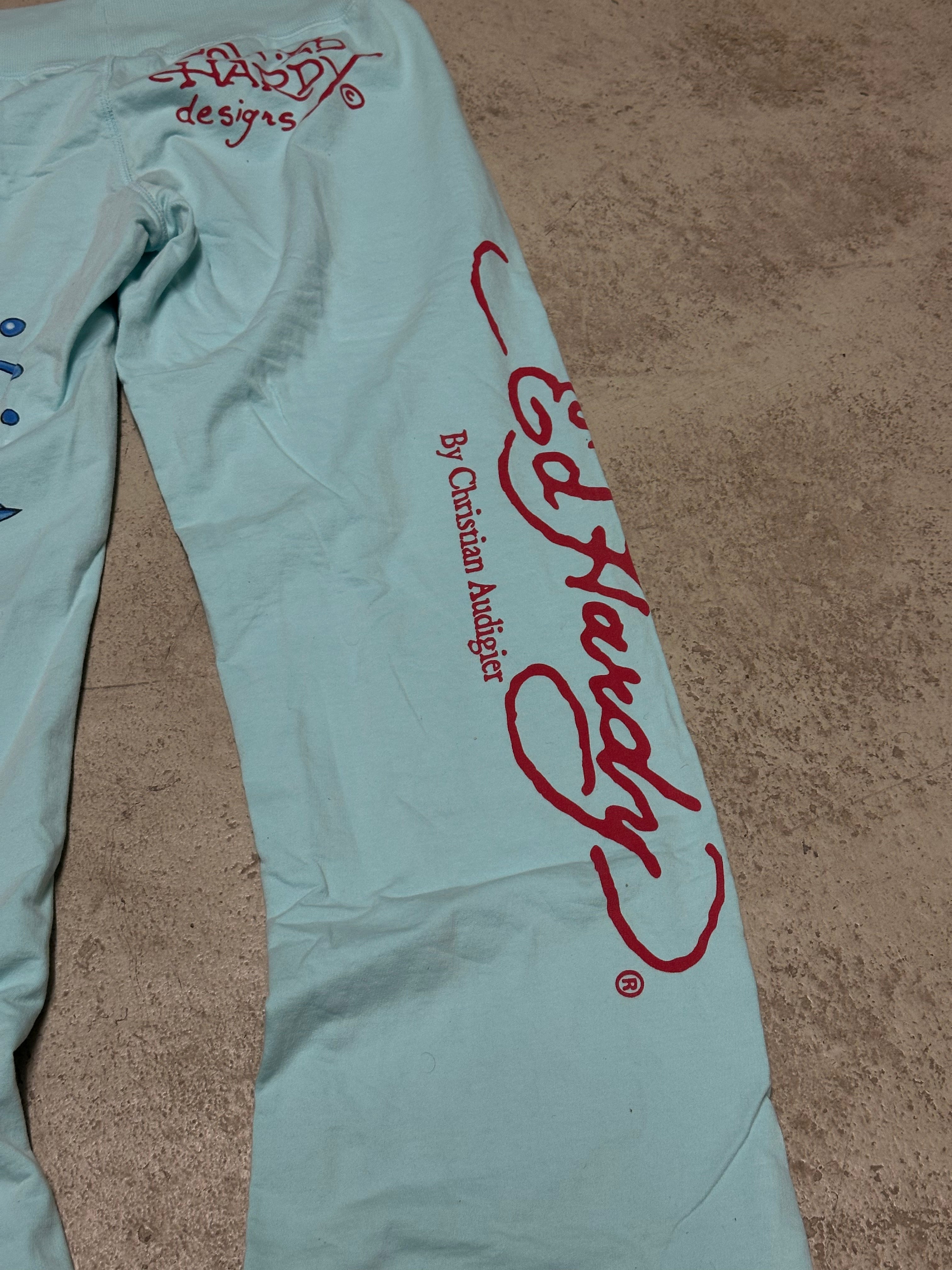 Vintage Ed Hardy Jogger – Größe L (Babyblau)