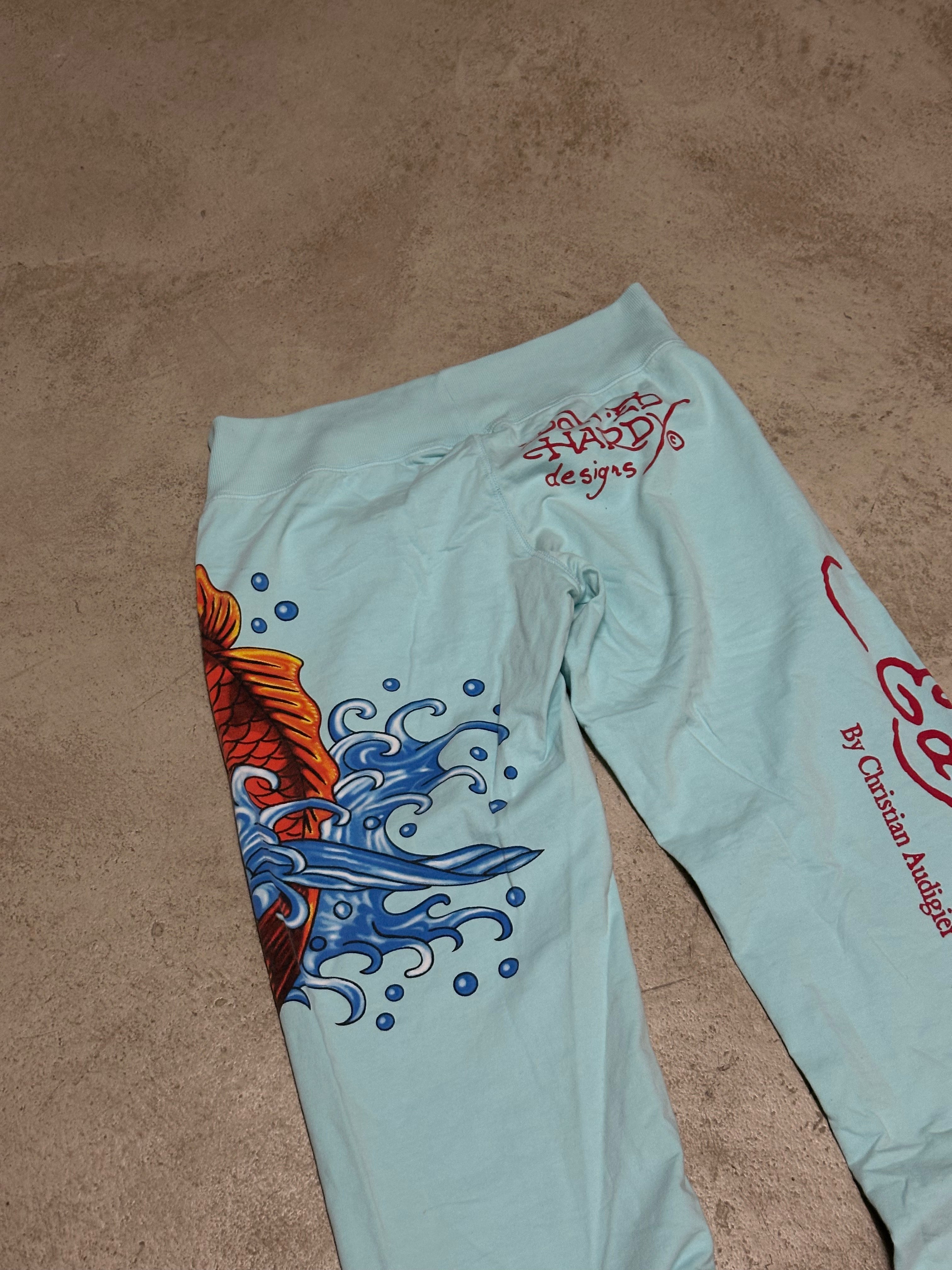 Vintage Ed Hardy Jogger – Größe L (Babyblau)
