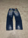 Y2K Vintage Redrum Baggy Jeans W30 L32 Blau mit Backprint Used Look