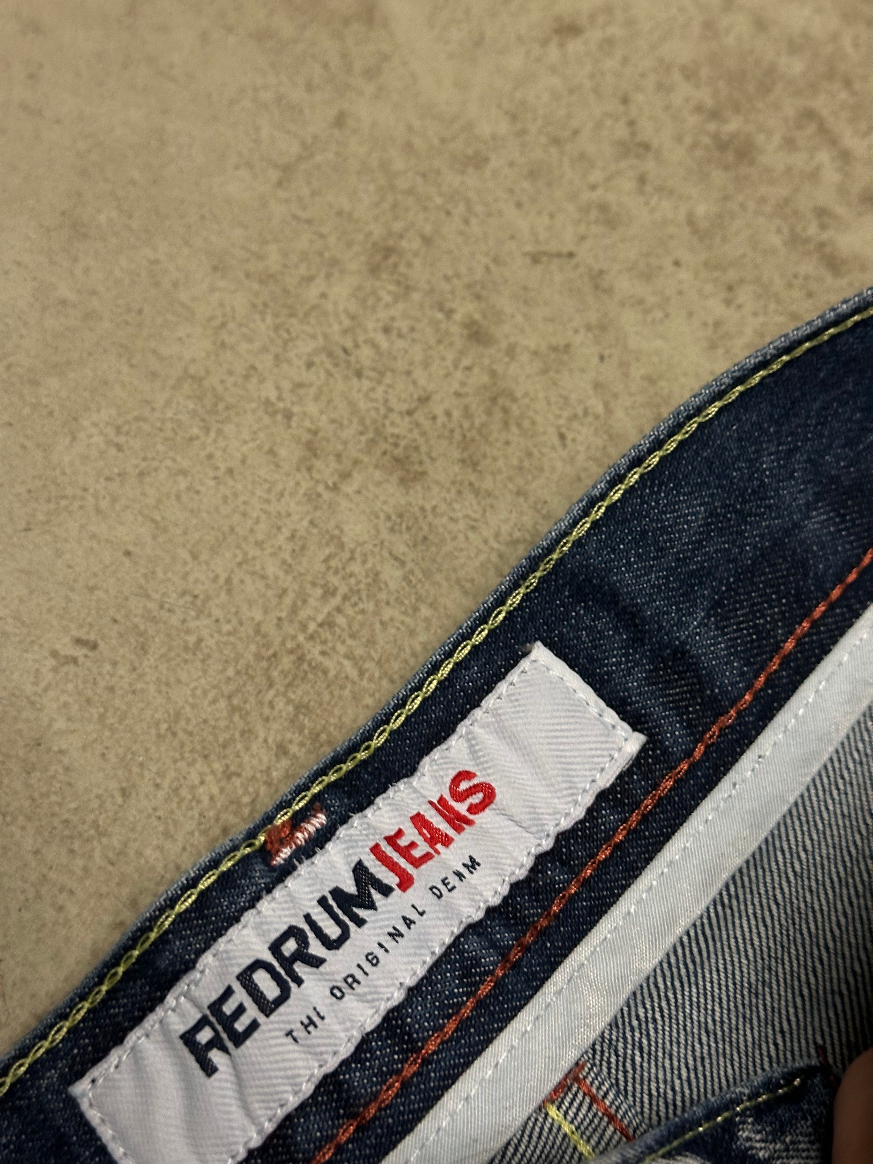 Y2K Vintage Redrum Baggy Jeans W30 L32 Blau mit Backprint Used Look