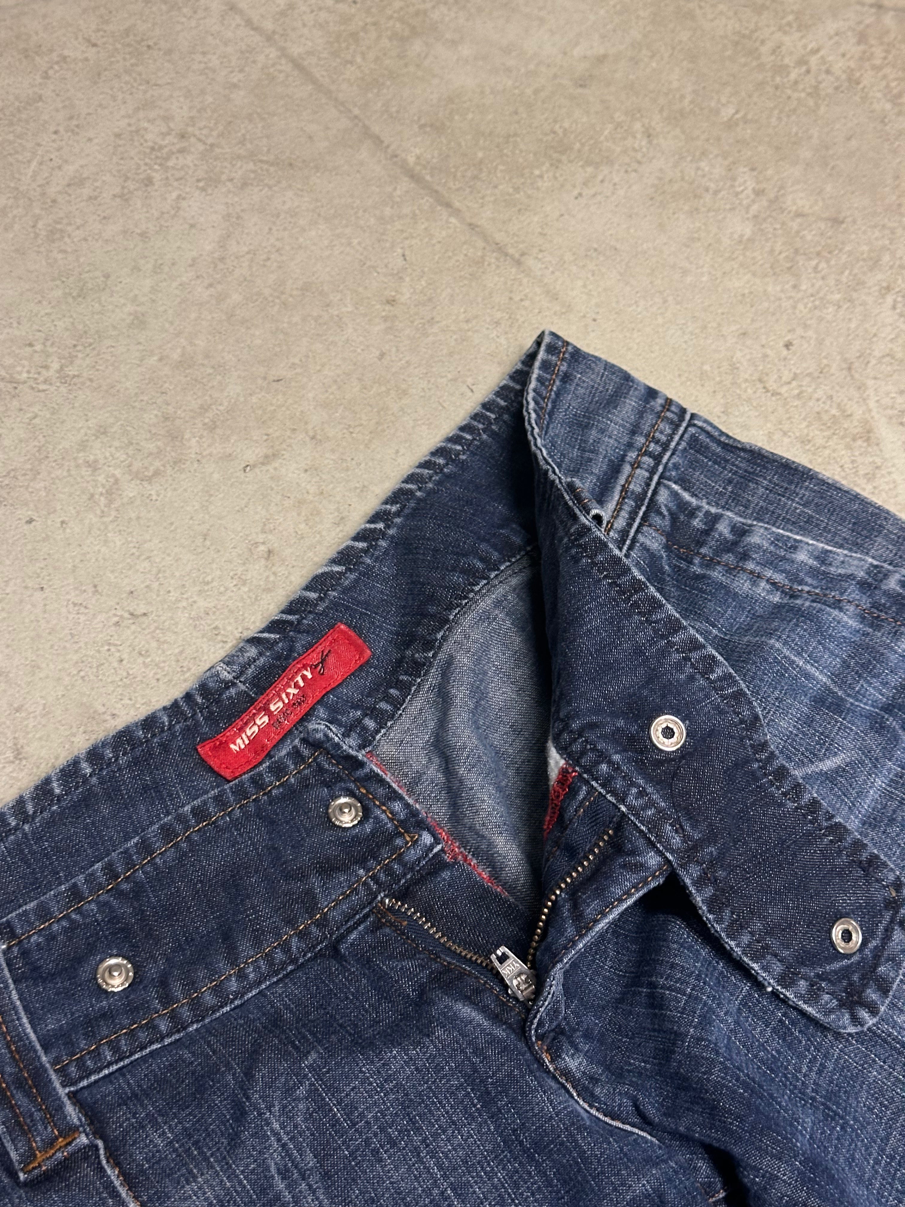 Y2K Vintage Miss Sixty Bootcut Baggy Jeans – Size 27 – Dunkelblau – Low Waist
