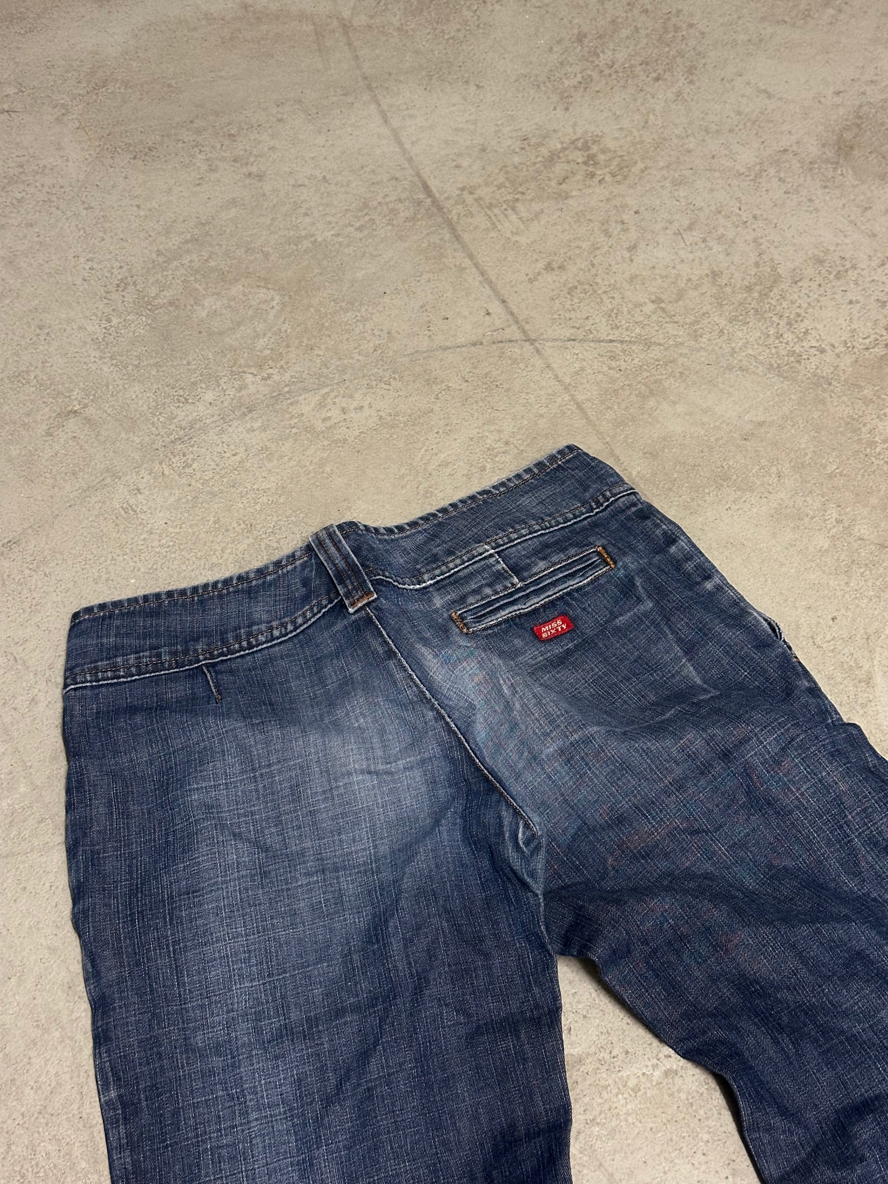 Y2K Vintage Miss Sixty Bootcut Baggy Jeans – Size 27 – Dunkelblau – Low Waist